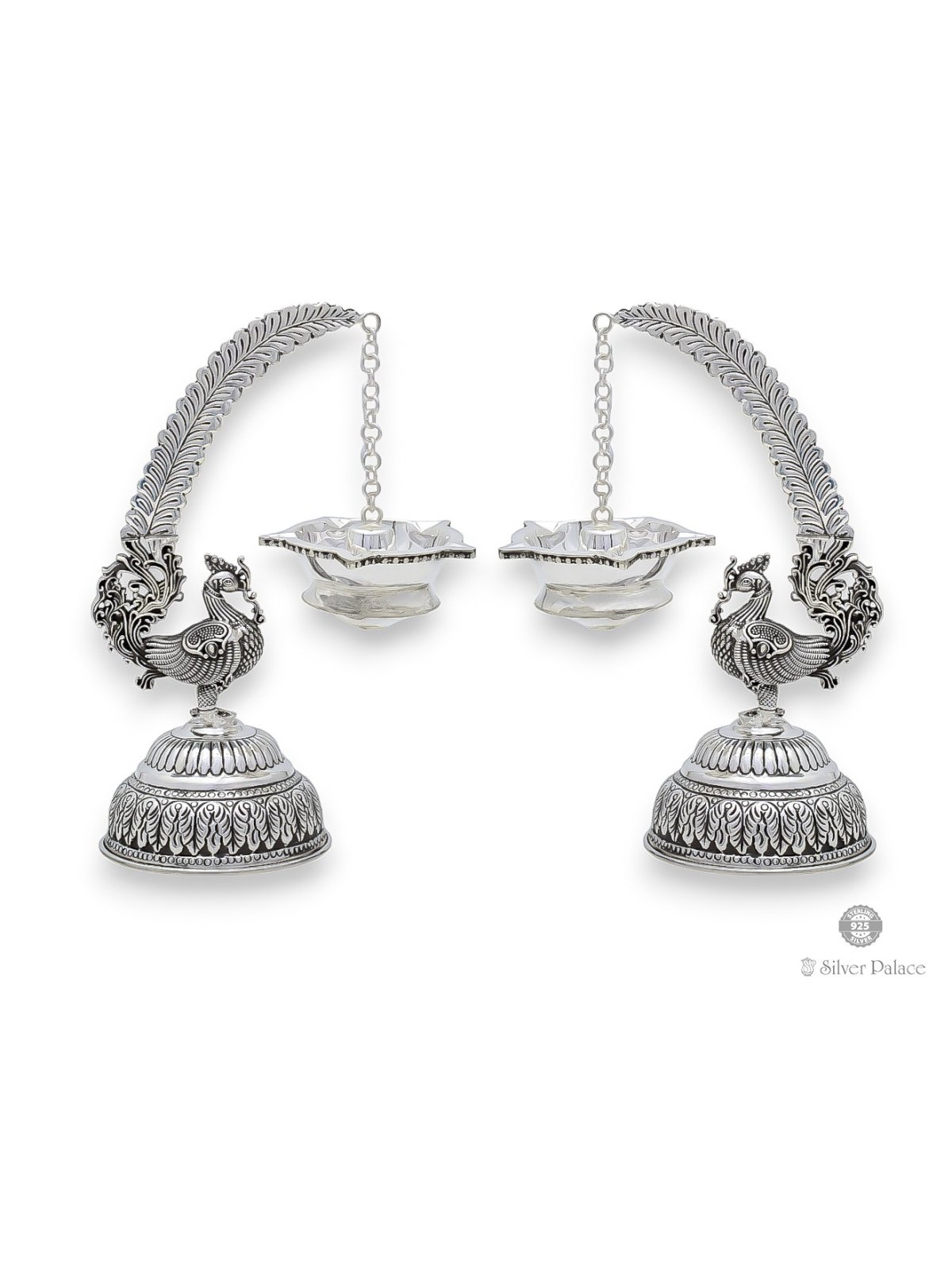 925 OXIDISED SILVER ANNAPAKSHI HANGING LAMP FOR POOJA ROOM 