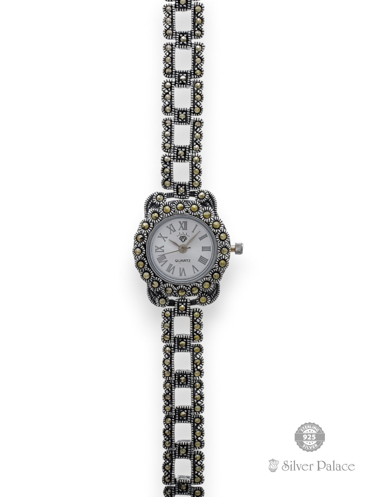 925 OXIDISED SILVER MARCA WITH ROUND DIAL WATCH FOR LADIES 