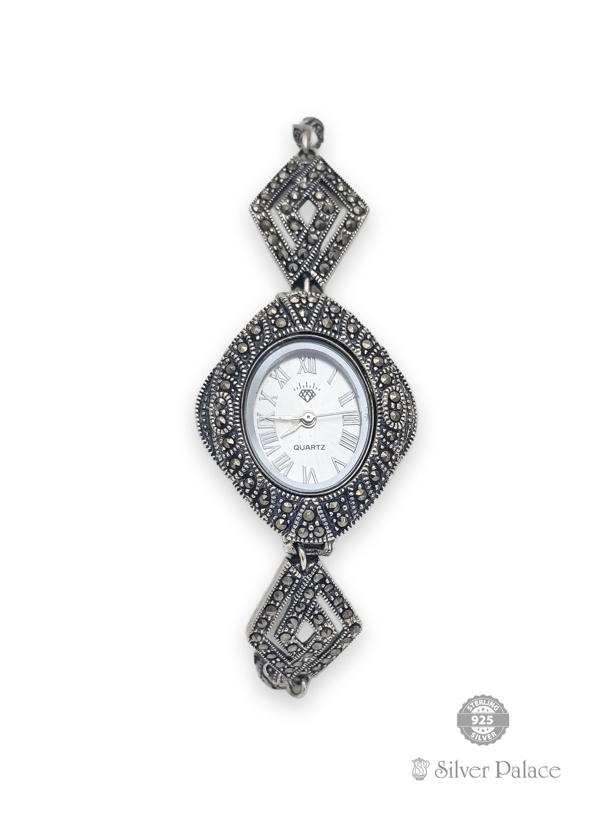 92.5 STERLING SILVER MARCA STONE WATCH FOR LADIES