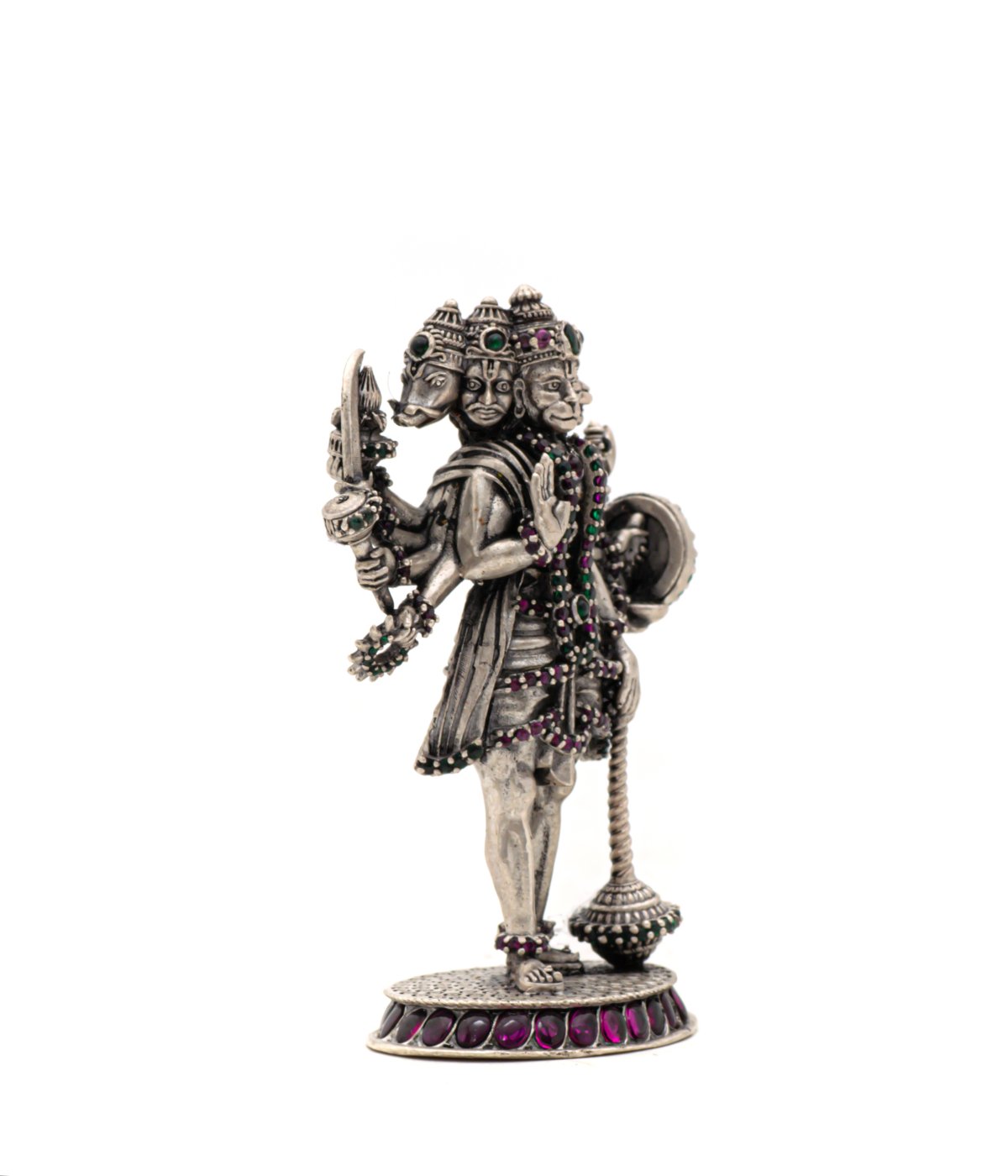 Antic Finish 925 Silver Panchamukha Anjaneya Idol With Ruby Emerald