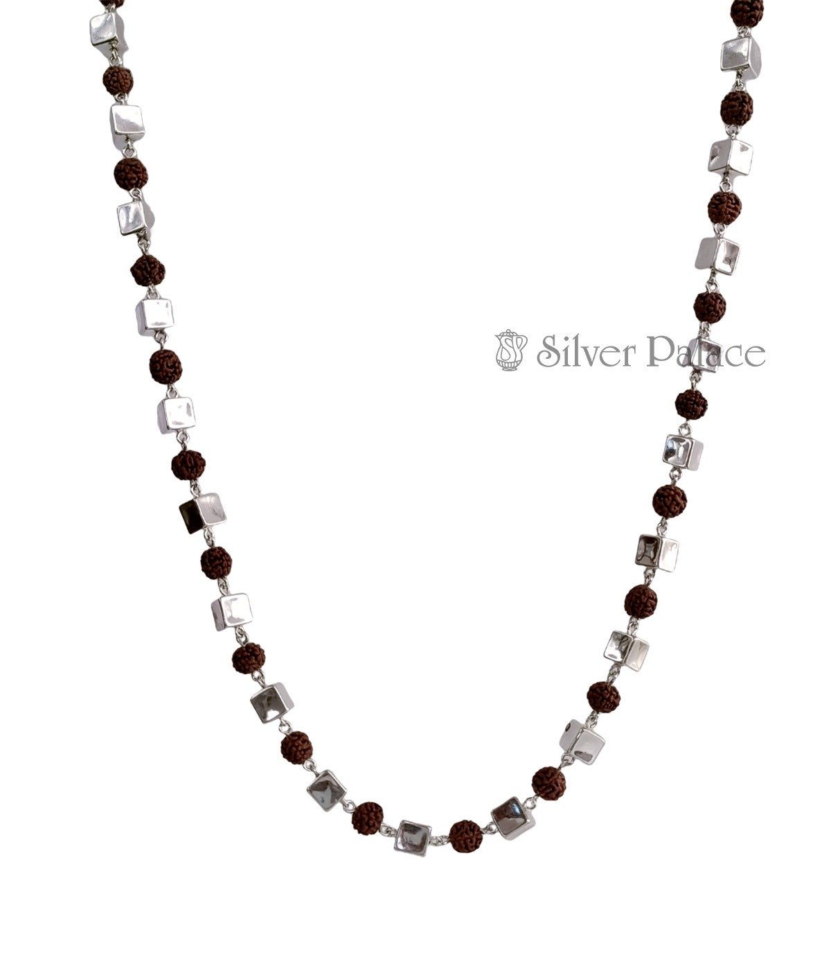 92.5 Silver Block bead and Natural Rudraksha Mala