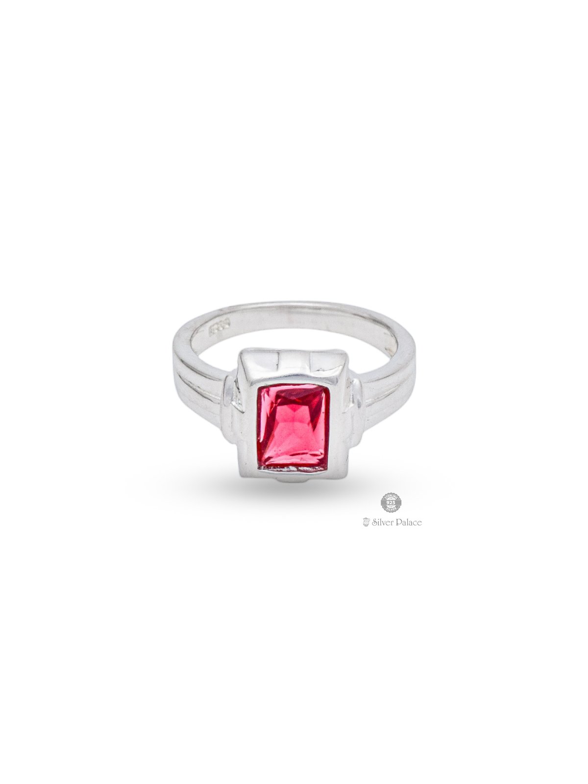 925 STERLING SILVER RECTANGLE SHAPE RED STONE RASHI RING FOR UNISEX 