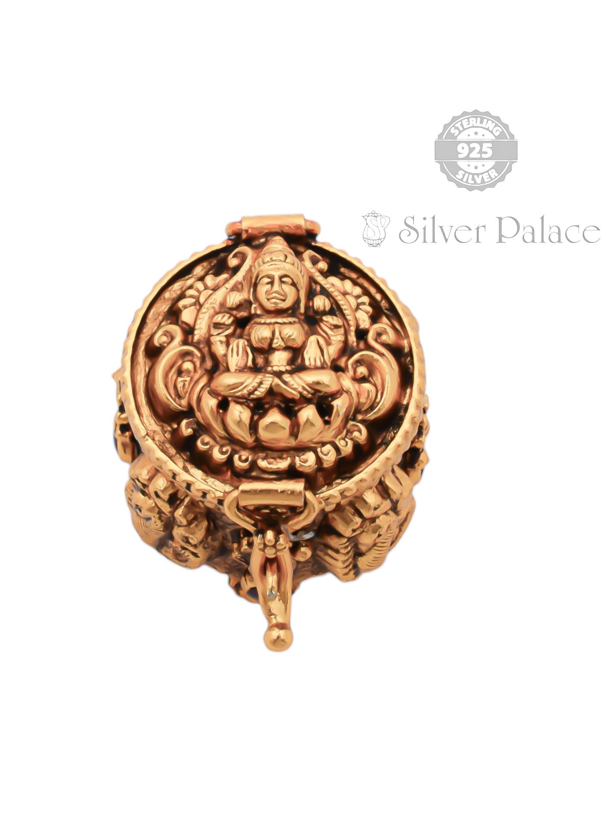 Gold Polished Lakshmi With Peacock Design Kum Kum Box - Silver Palace
