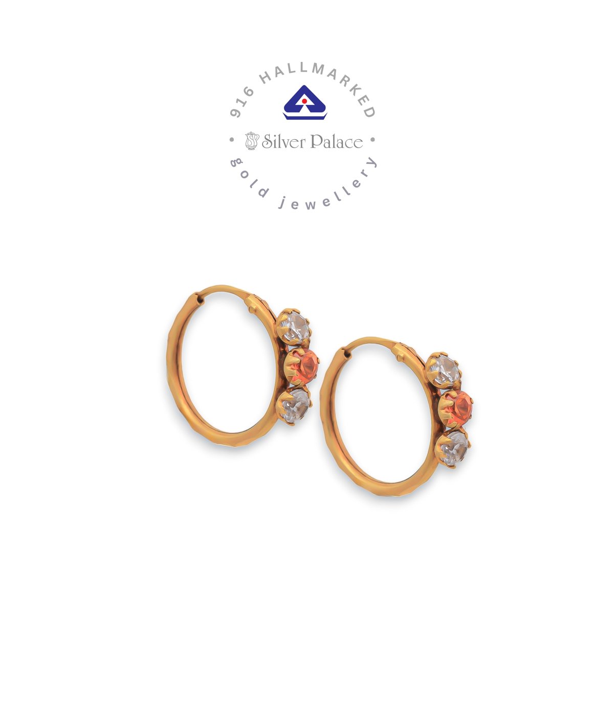  Kanche Collections 916 Pure Gold Bali With Orange Stone Studded For Casual Wears 