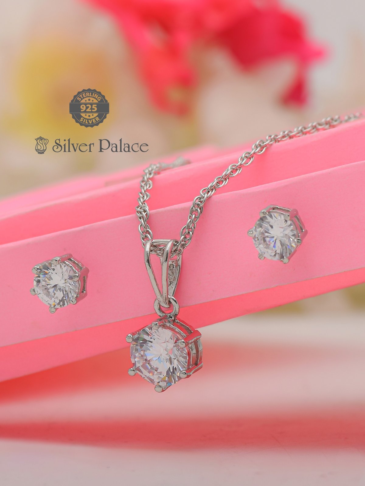 925 Sterling Silver Puya Collections roundtype white stone Pendants Set For Girls