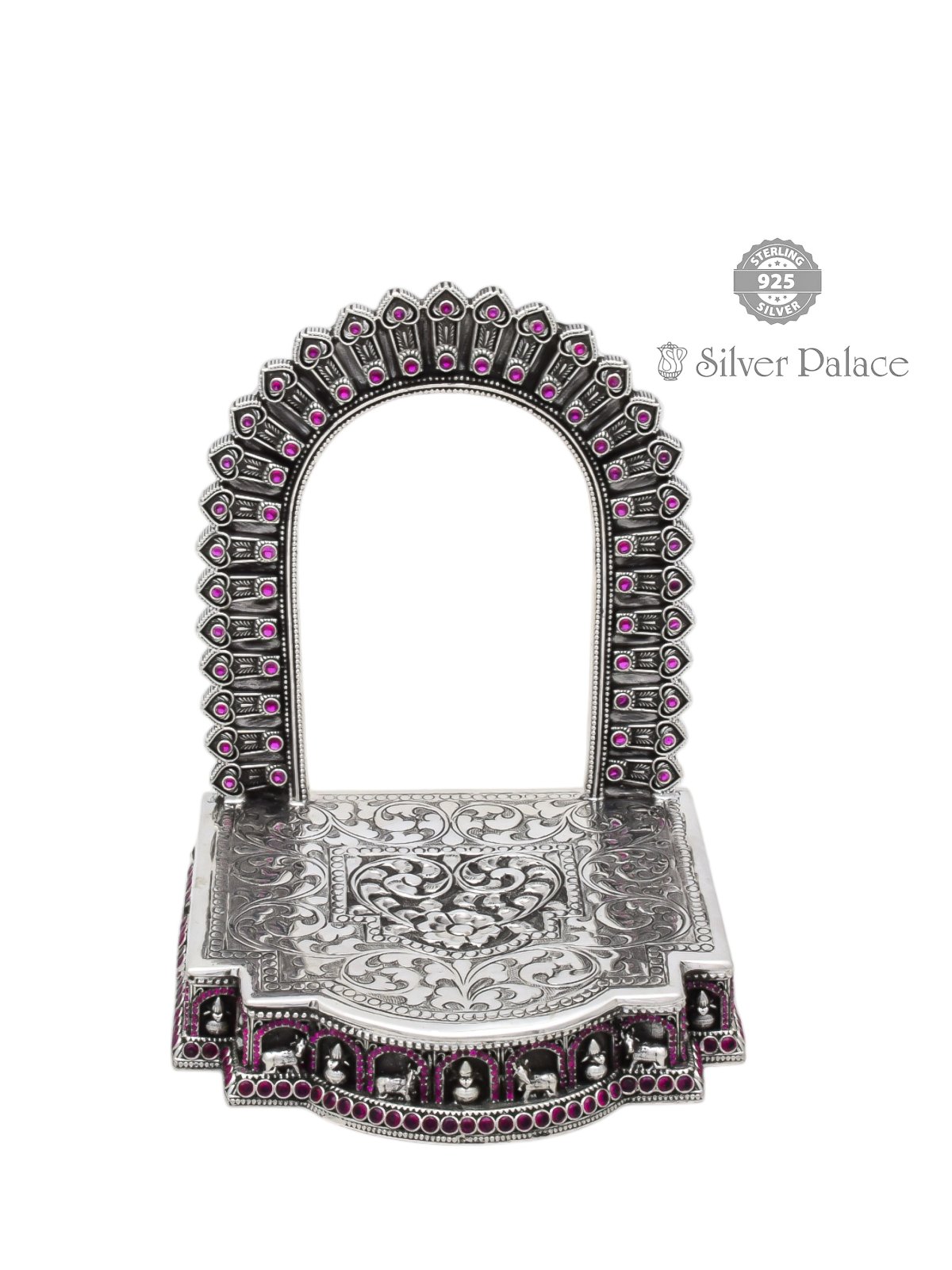 925 Pure Silver Grand Peetam with Pink Stones for Divine Idols