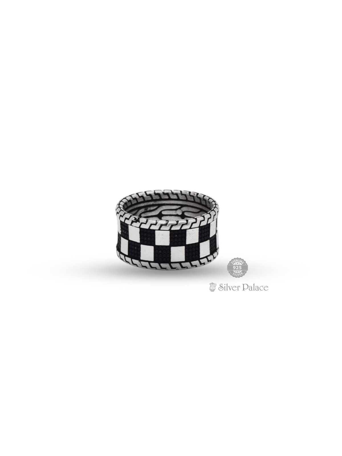 925 OXIDISED SILVER CHECKERED RING FOR MEN MAAN COLLECTION