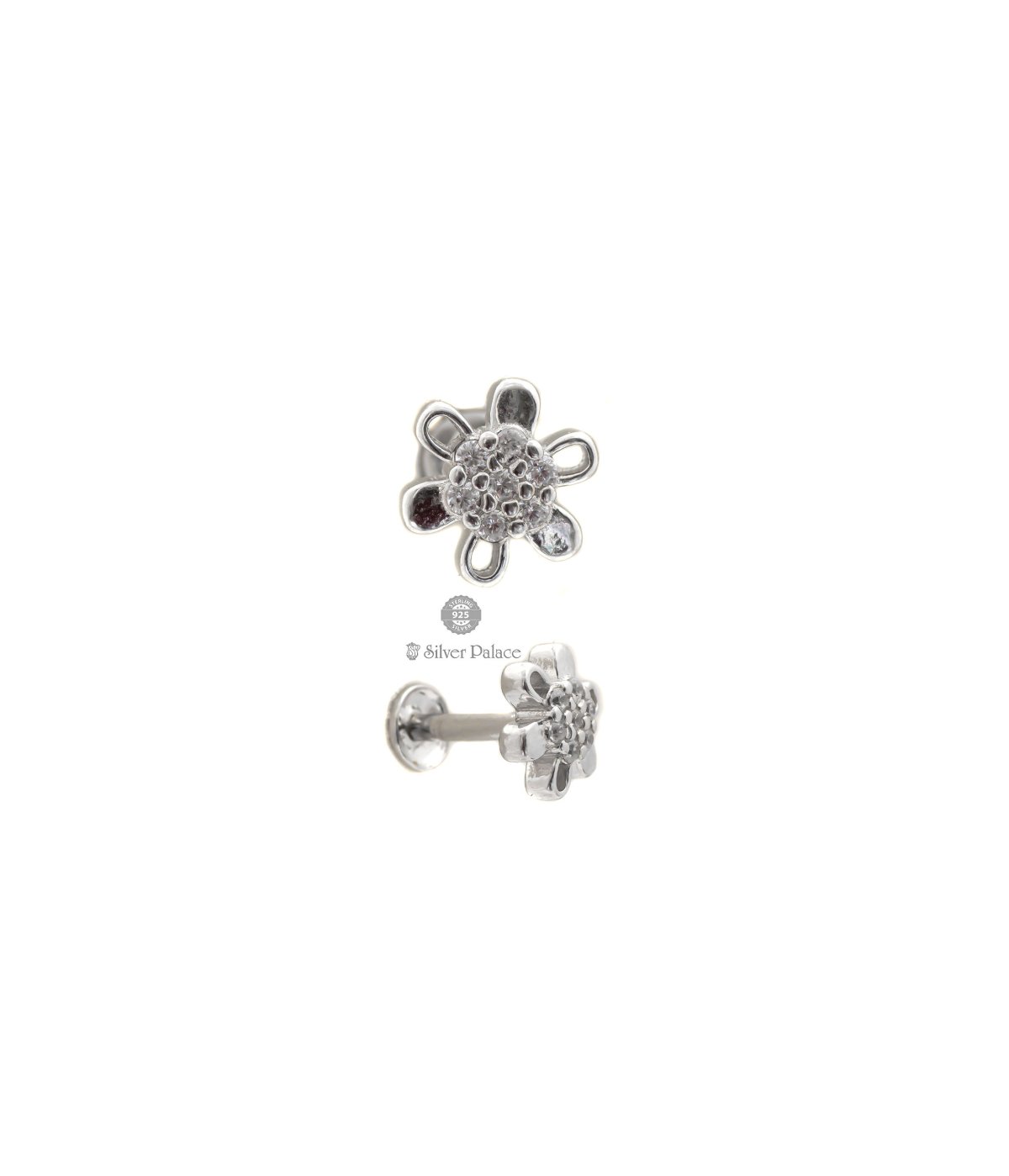 925 Silver Titsy Bitsy Collection Round Solitaire Flower Design Studs Earrings for Women & Girls