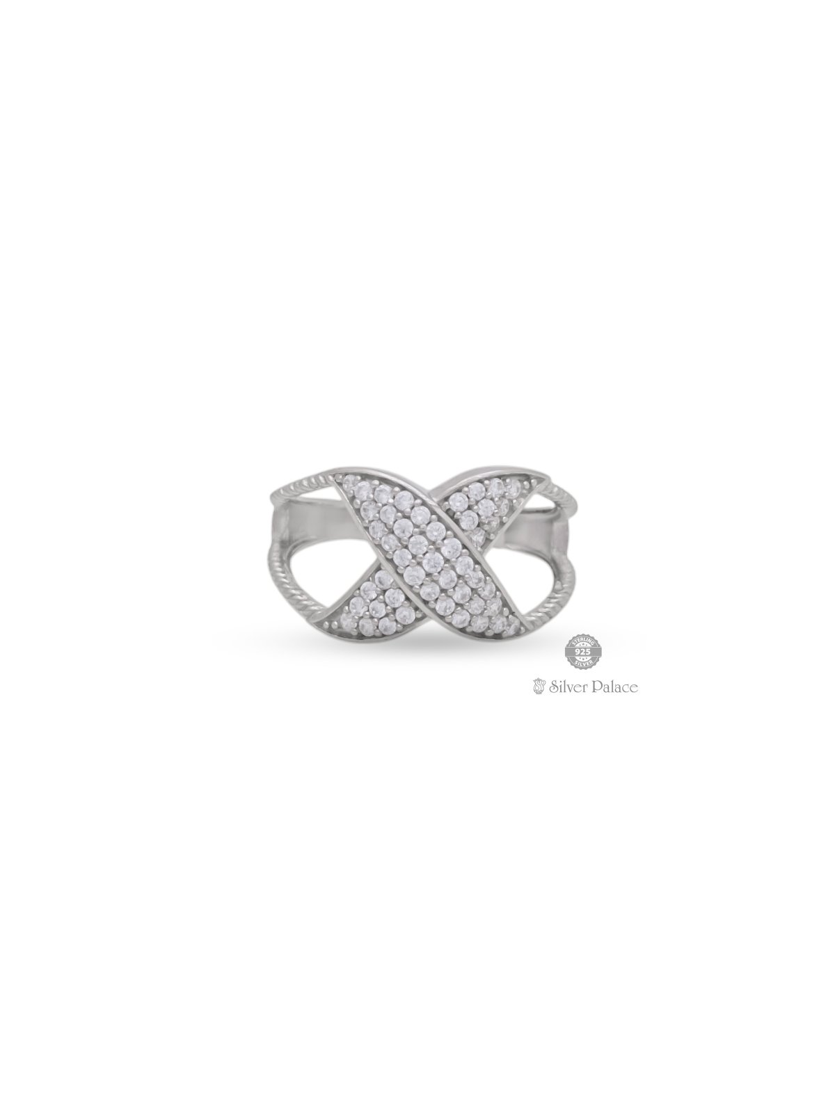 925 STERLING SILVER X SHAPE WHITE STONE RING FOR GIRLS PUYA COLLECTION 