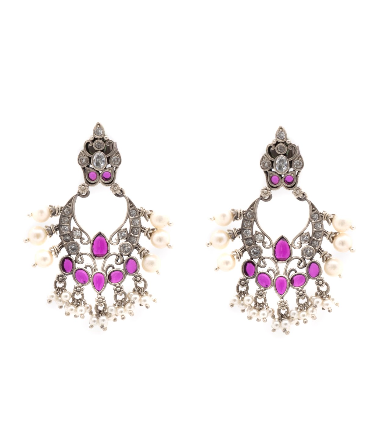 925 STERLING silver  Oxidised and Ruby Drop Chandeliers EARRINGS for girls