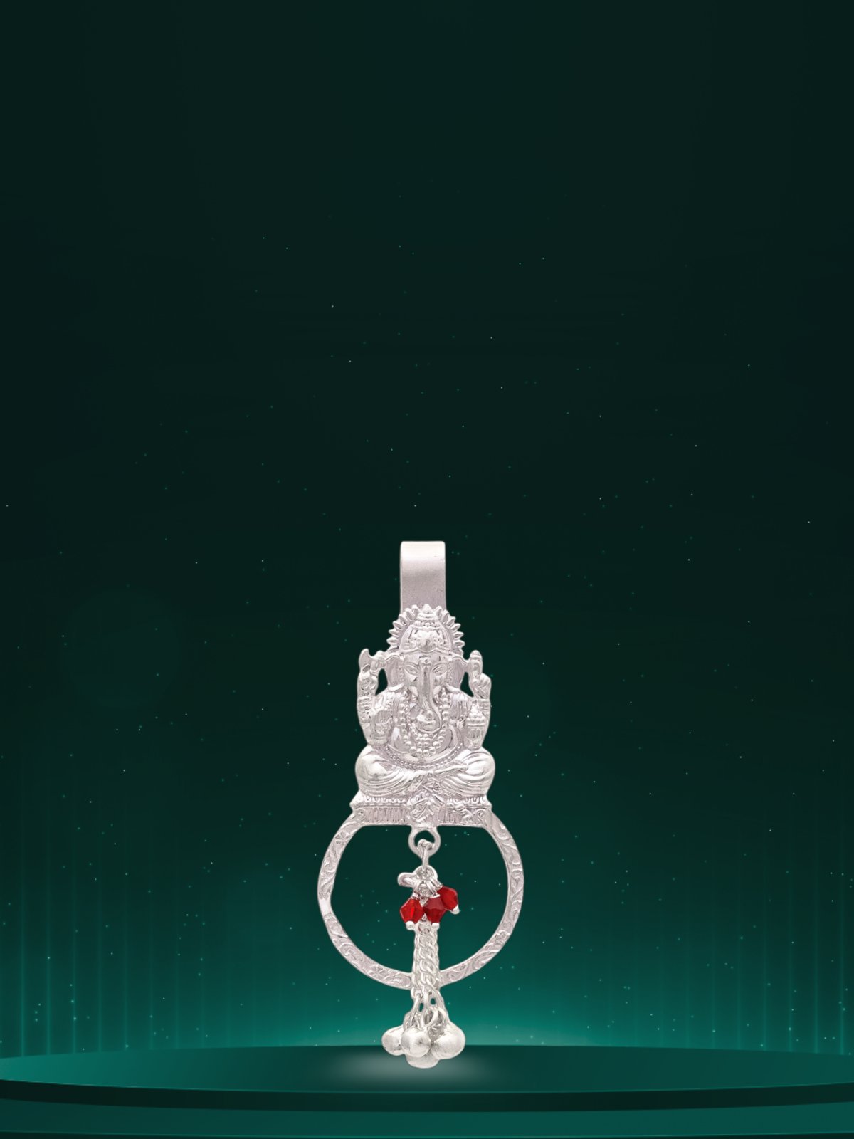 FINE SILVER GANESH MOTIF WITH RED AND SILVER BEADS HIP KEY RINGS