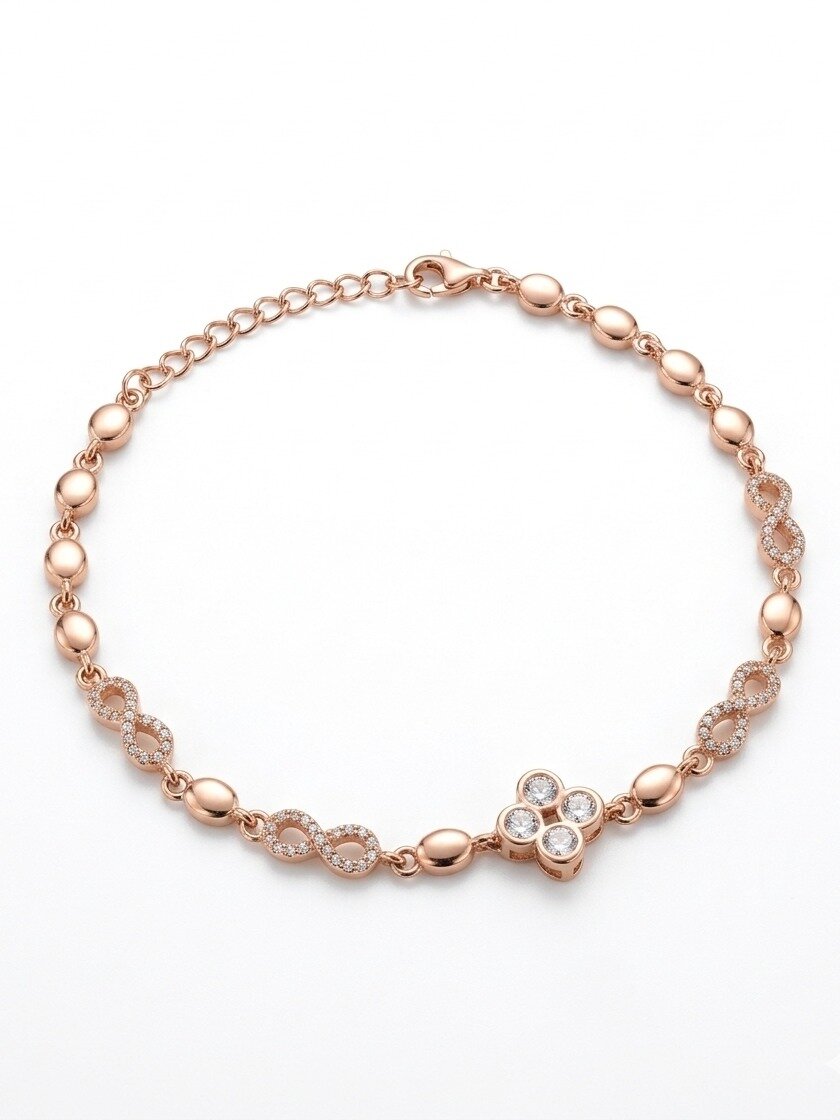 92.5 SILVER ROSE GOLD FLOWER & STONE BRACELET FOR GIRLS SHEYA COLLECTION