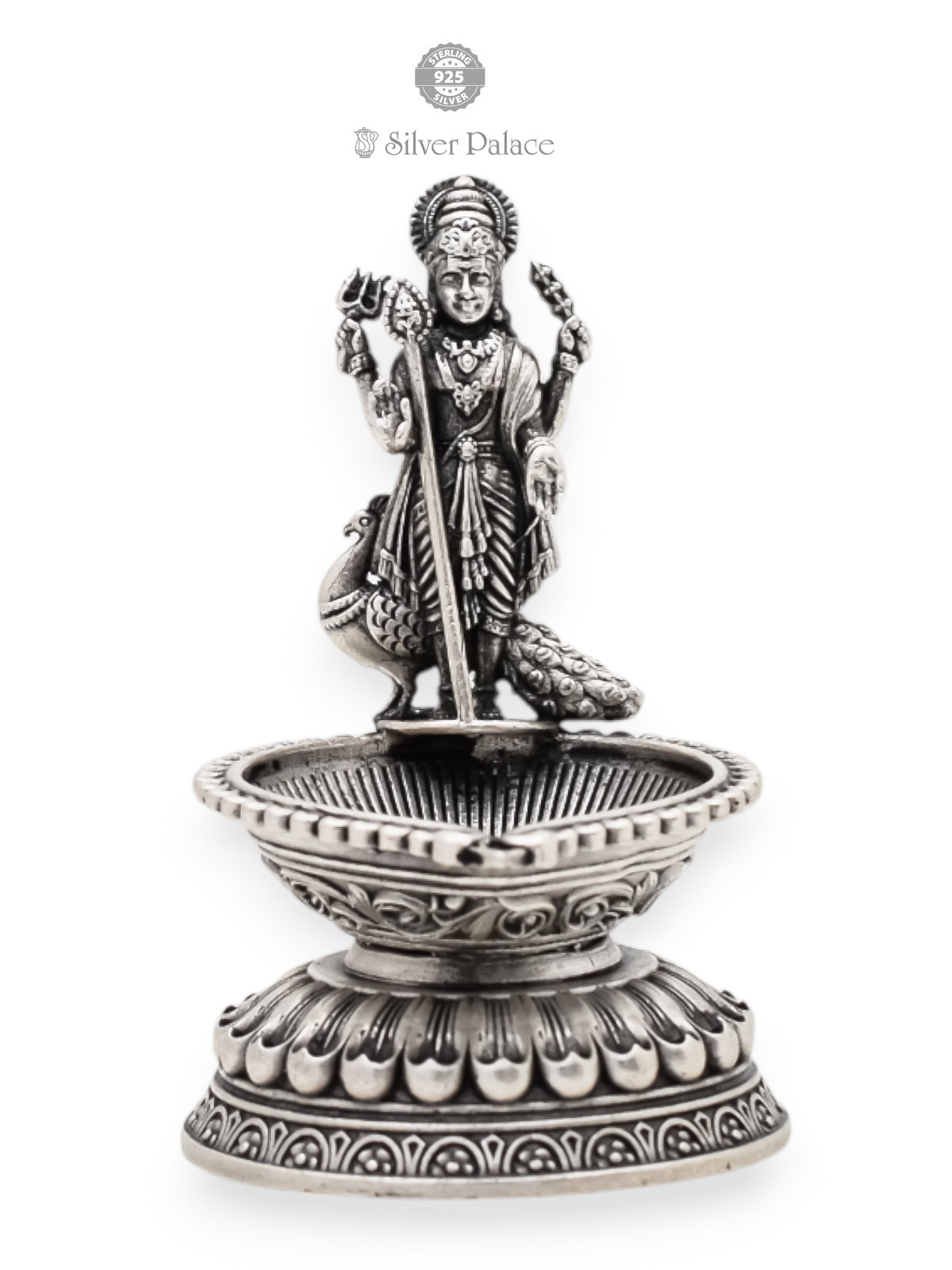 925 ANTIC SILVER MURUGAN IDOL WITH LAMP FOR BRIGHT YOUR POOJA ROOM