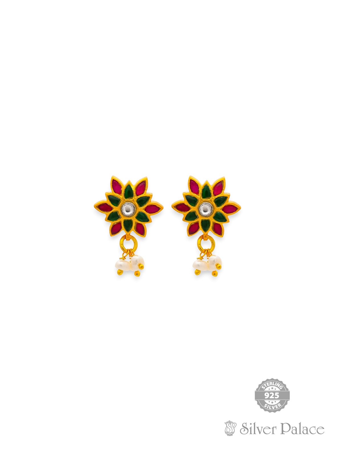 925 SILVER GOLD POLISHED FLORAL DESIGN EARRING FOR GIRLS ANITE COLLECTION 