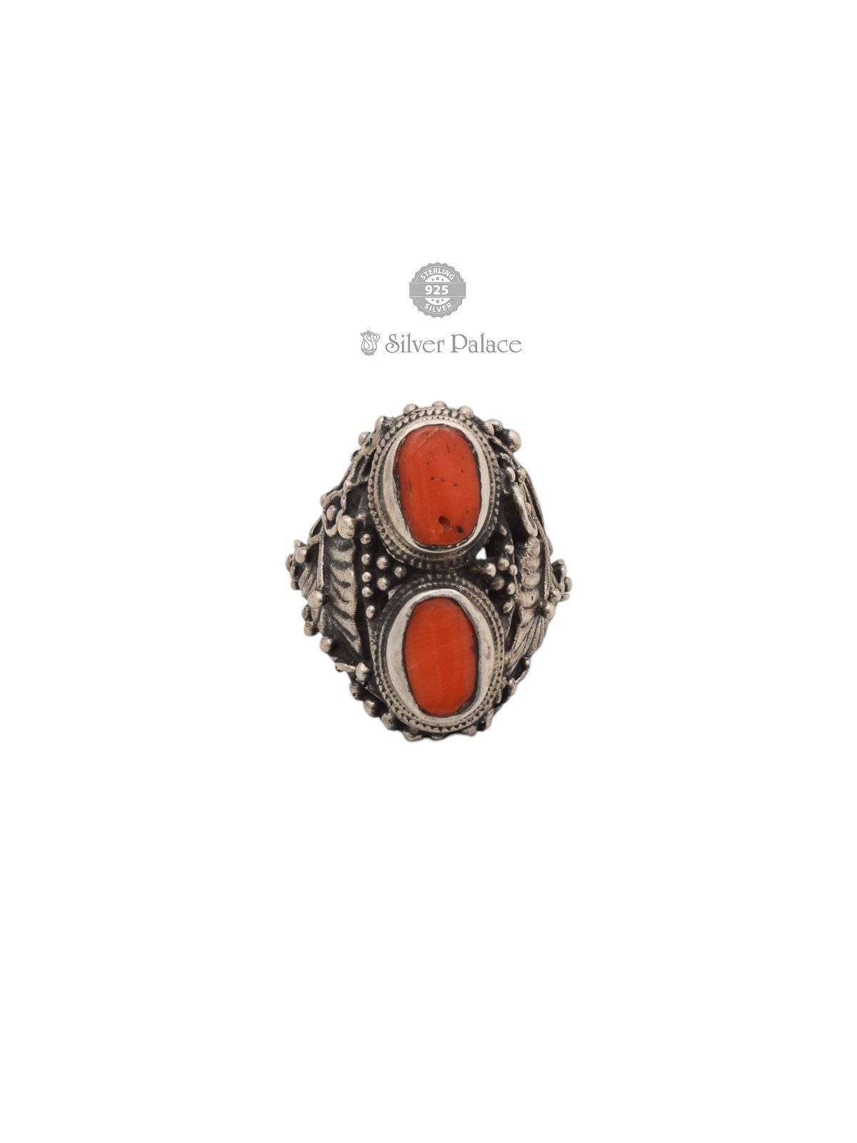 925 OXIDISED SILVER BHAVA COLLECTION DOUBLE CORAL RING FOR LADIES 