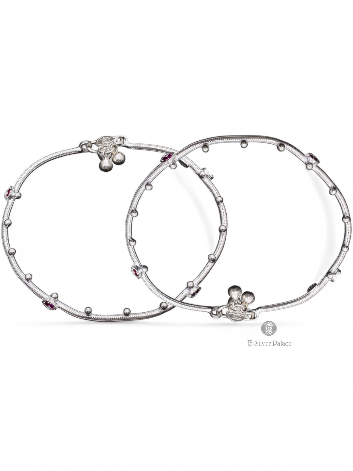 925 STERLING SILVER BEADS AND PINK STONE ANKLETS FOR GIRLS 