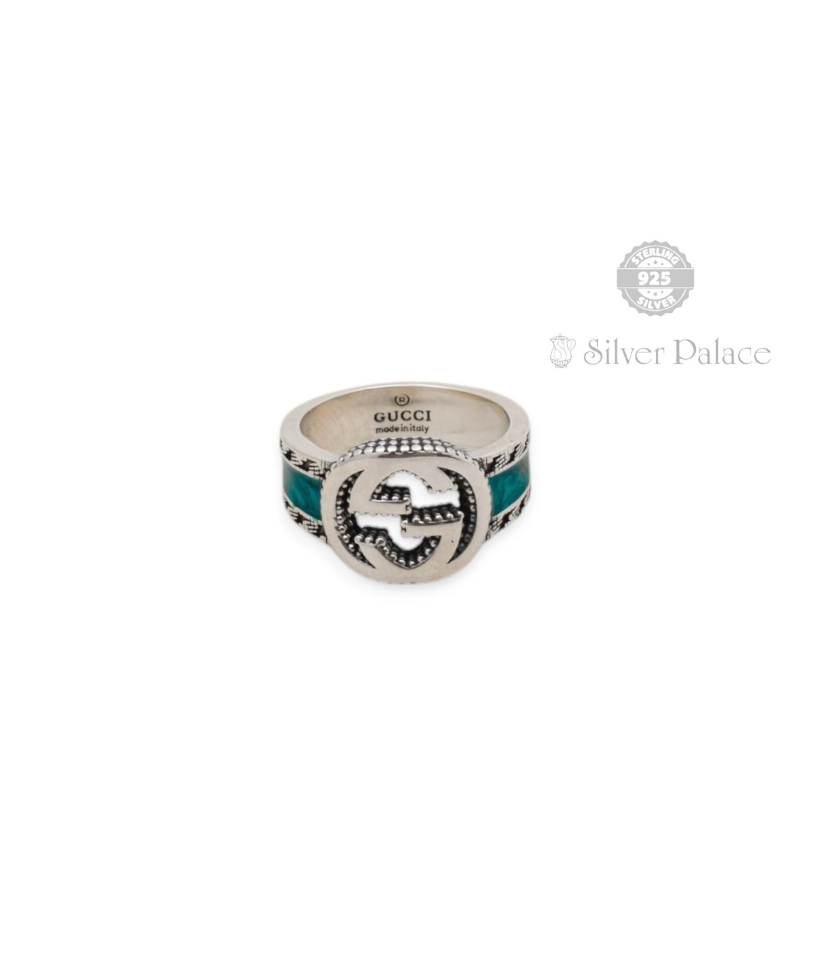 925 STERLING SILVER MAAN COLLECTION GREEN ENAMEL RING FOR MEN