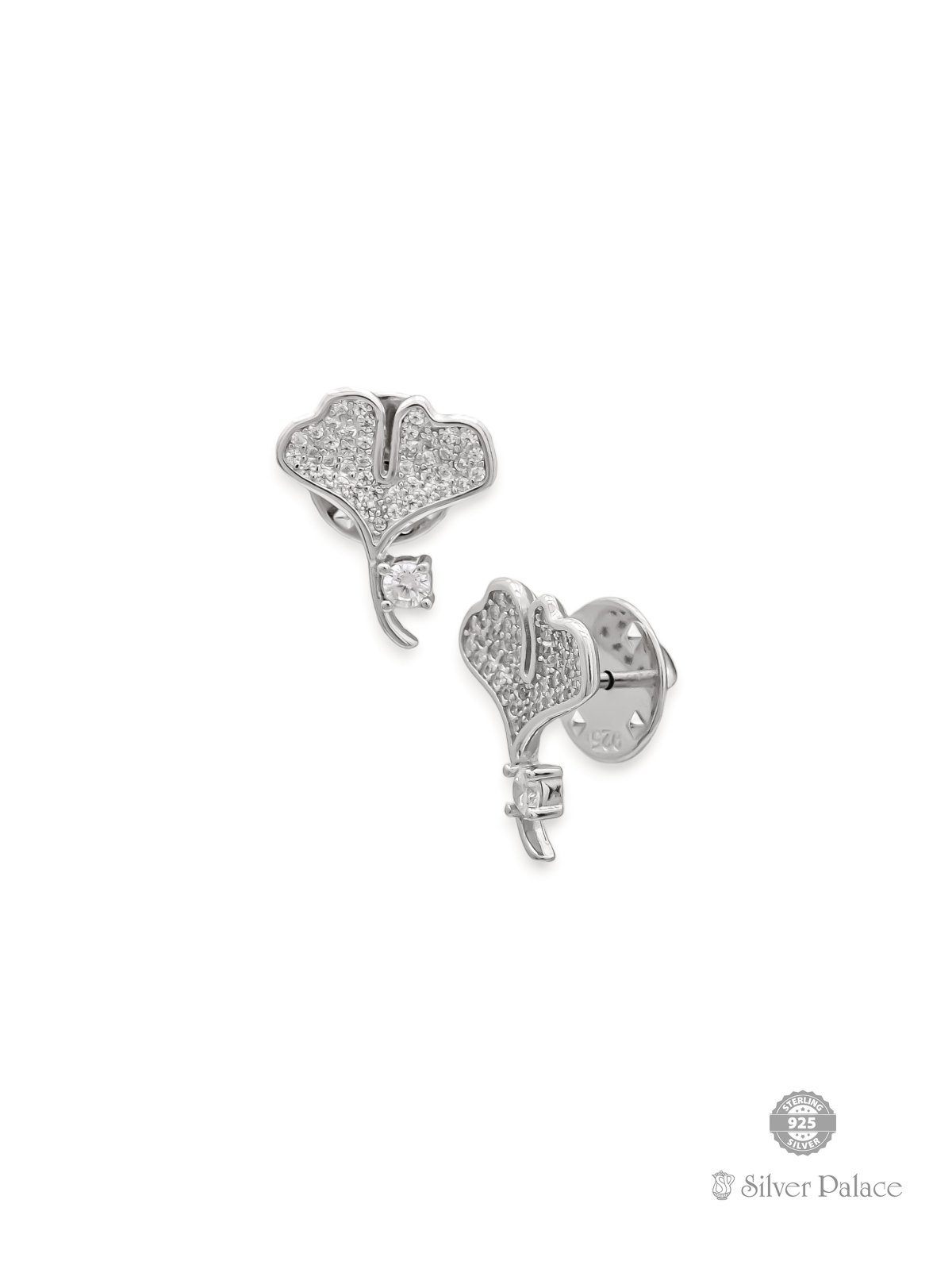 925 STERLING SILVER CZ STONE WITH GINKGO LEAF COLLAR BUTTON 