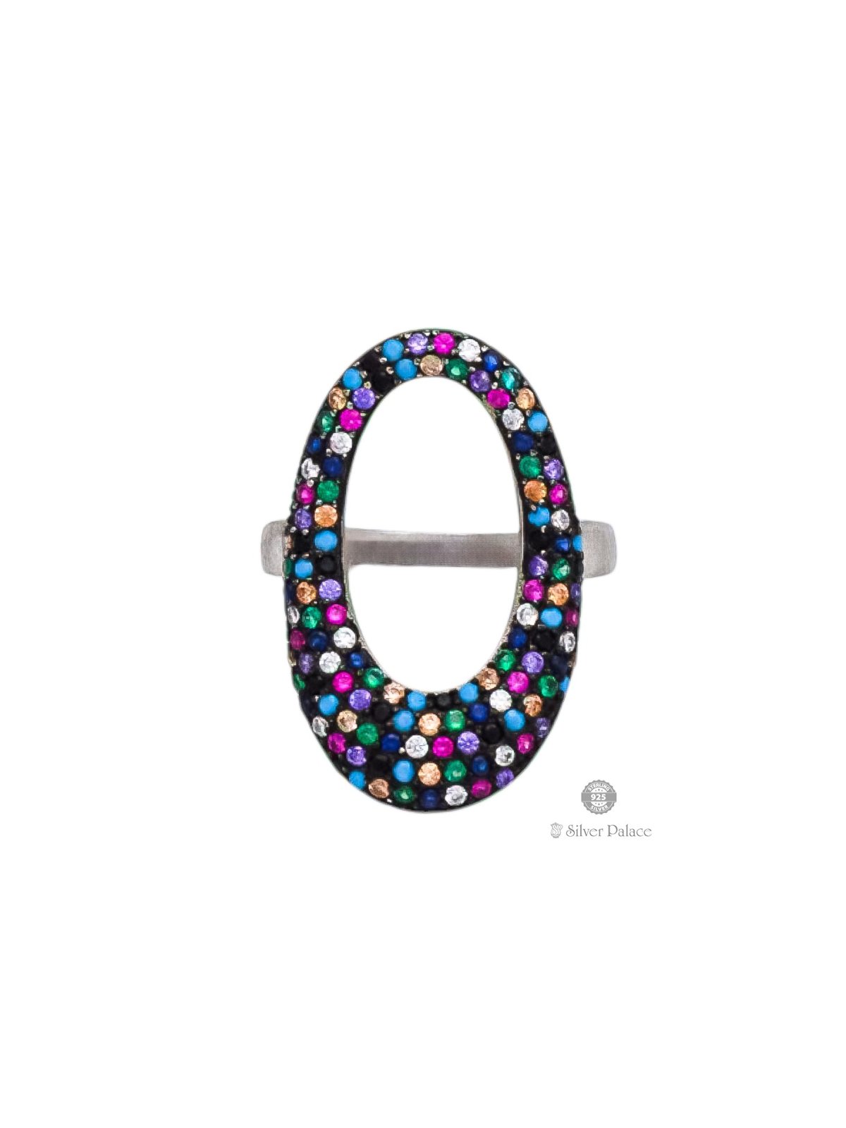 925 STERLING SILVER OVAL SHAPE MULTI COLOURED STONE RING FOR GIRLS PRITI COLLECTION 