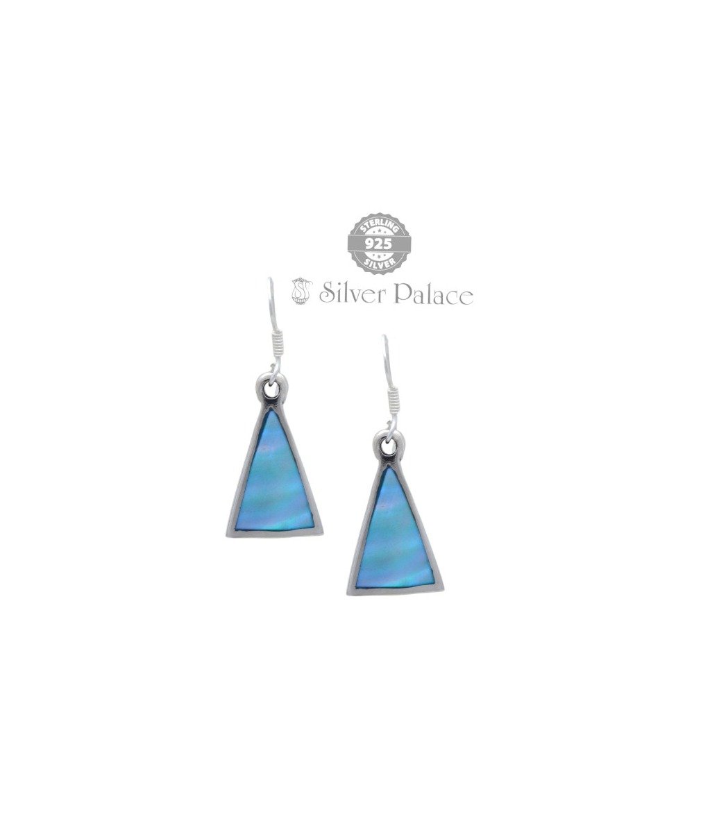 925 Silver Trishe Collection Blue Pearl Turquoise Triangle Earrings 