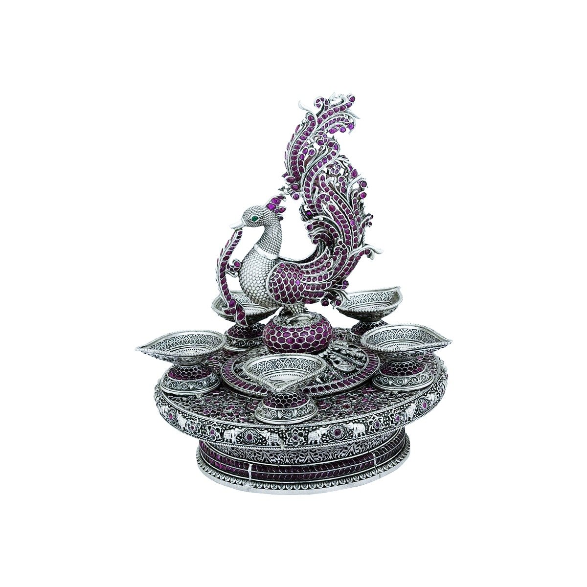 92.5 SILVER SPINEL STONE PEACOCK LAMP