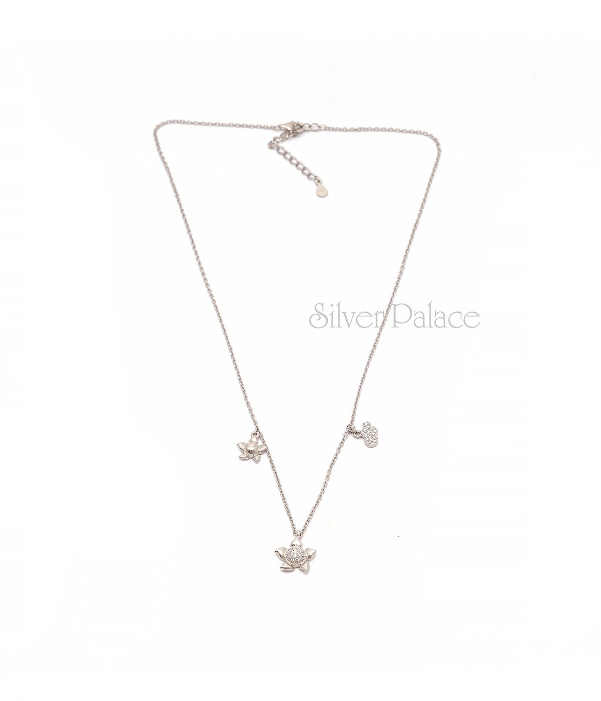 92.5 STERLING SILVER THREE FLOWER CHARM PENDANT CHAIN