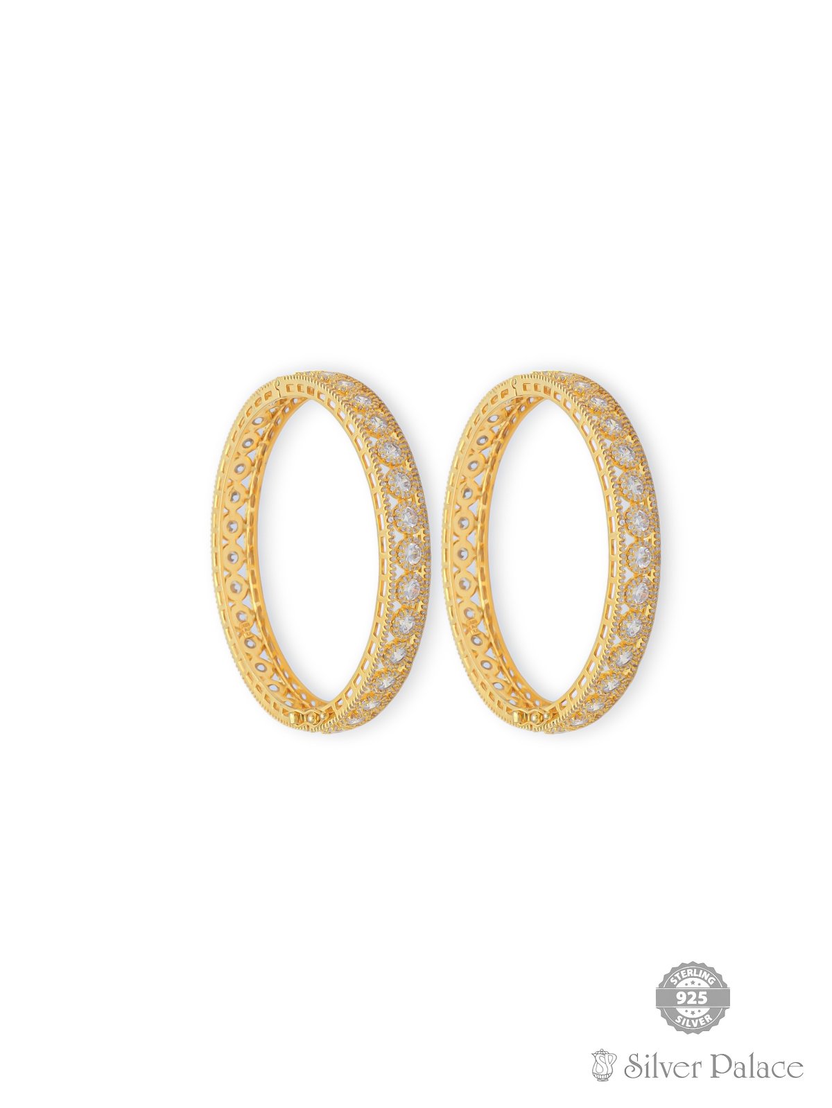 925 SILVER GOLD POLISHED TRADITIONAL STYLE CZ BANGLE FOR GIRLS ANITE COLLECTION 