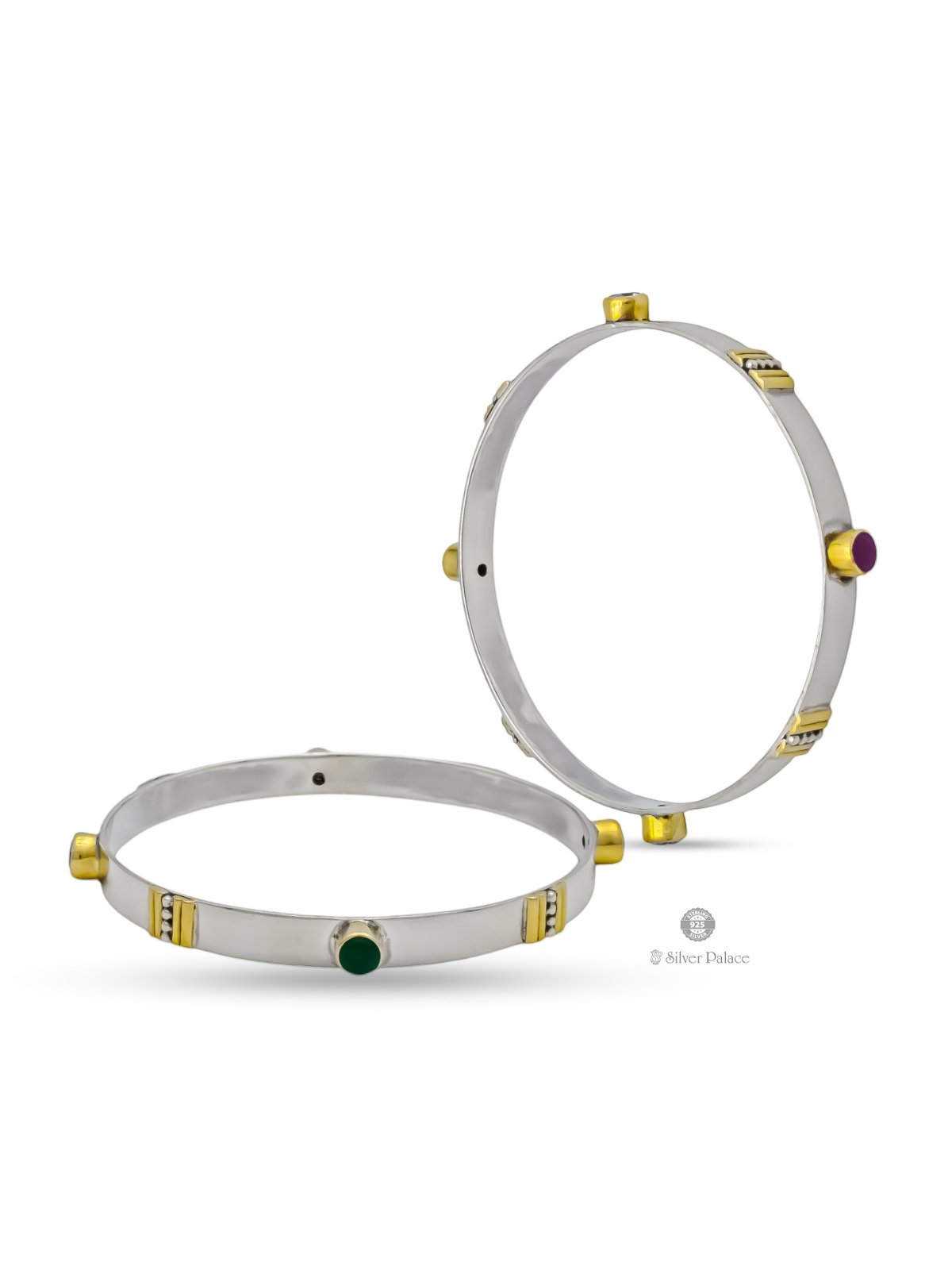 925 SILVER GOLD POLISHED WITH STONES DESIGN BANGLES ANITE COLLECTION 