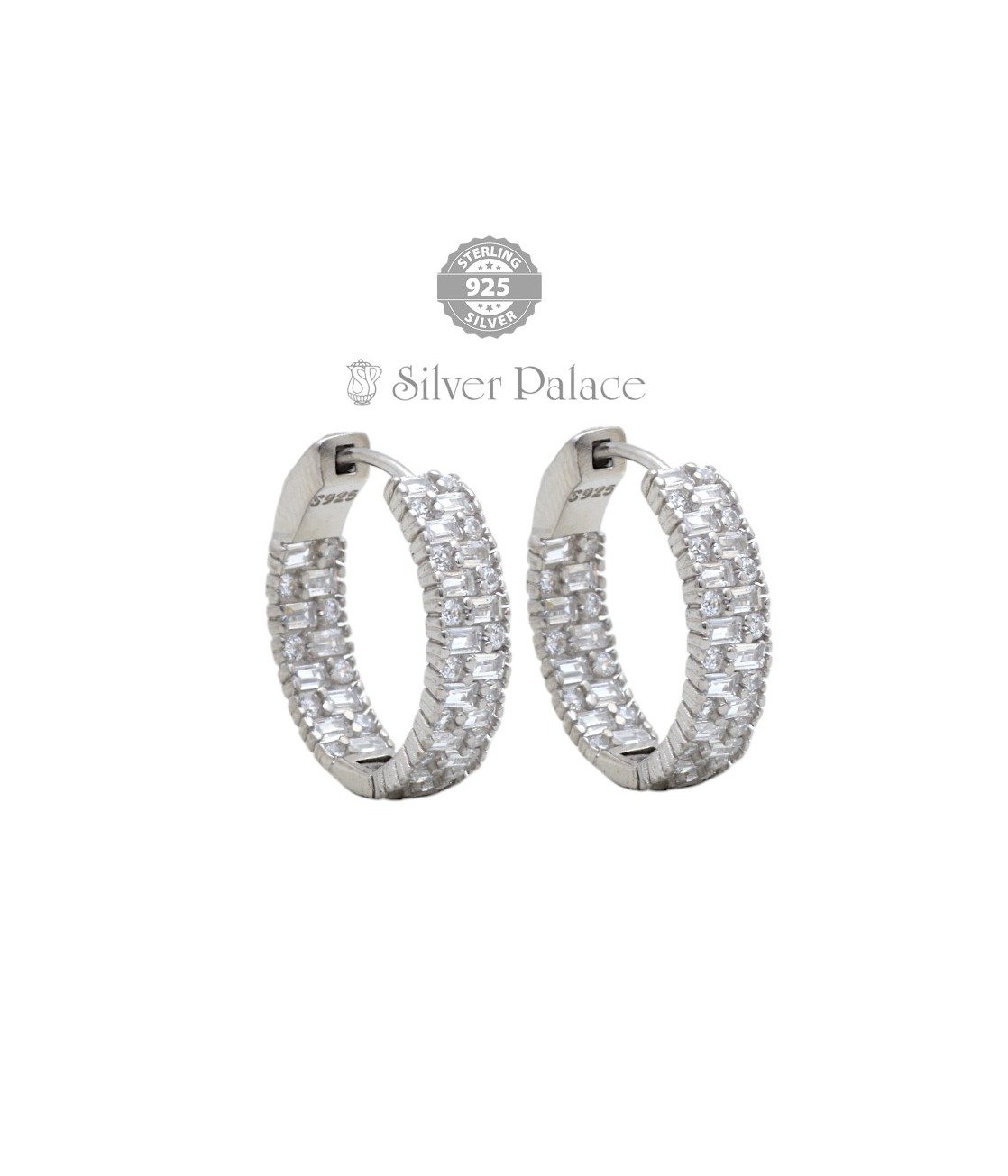 925 Sterling Silver Diamond 2Deal Rhodium-Plated CZ In Out Hoop Earrings Fine Jewelry for Women