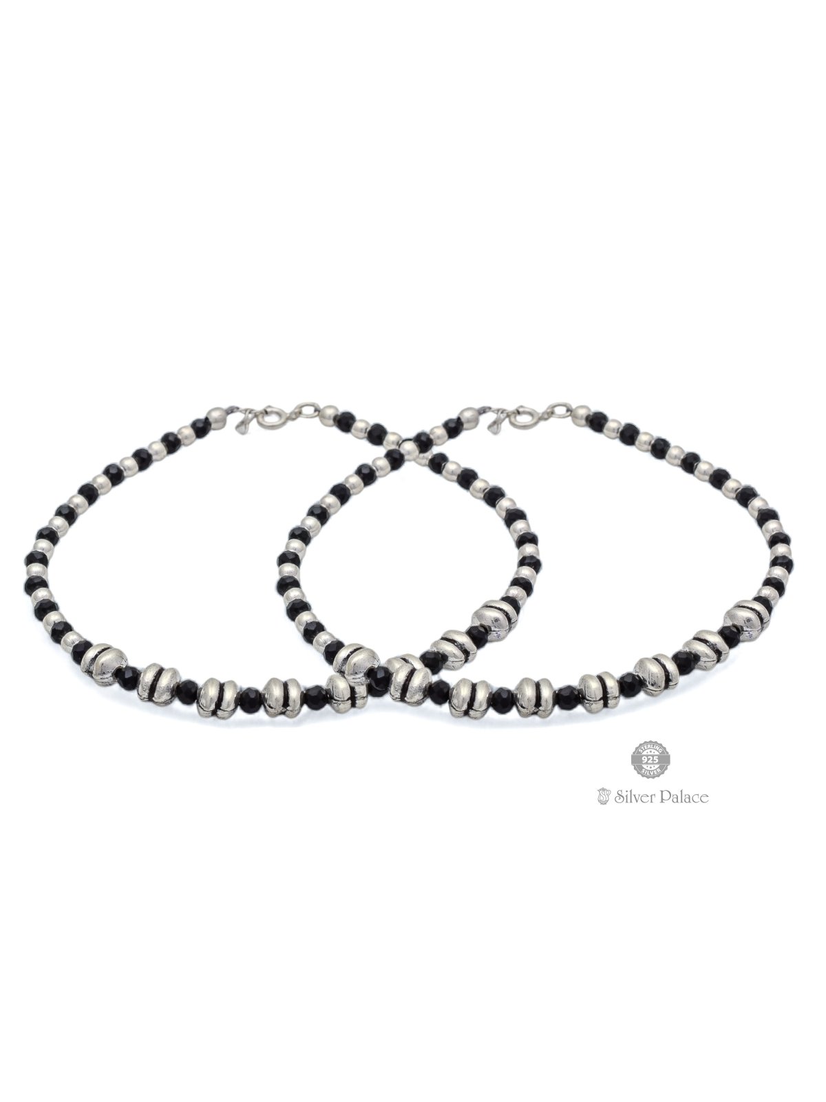 925 SILVER BLACK AND SILVER BEADS ANKLETS FOR GIRLS 