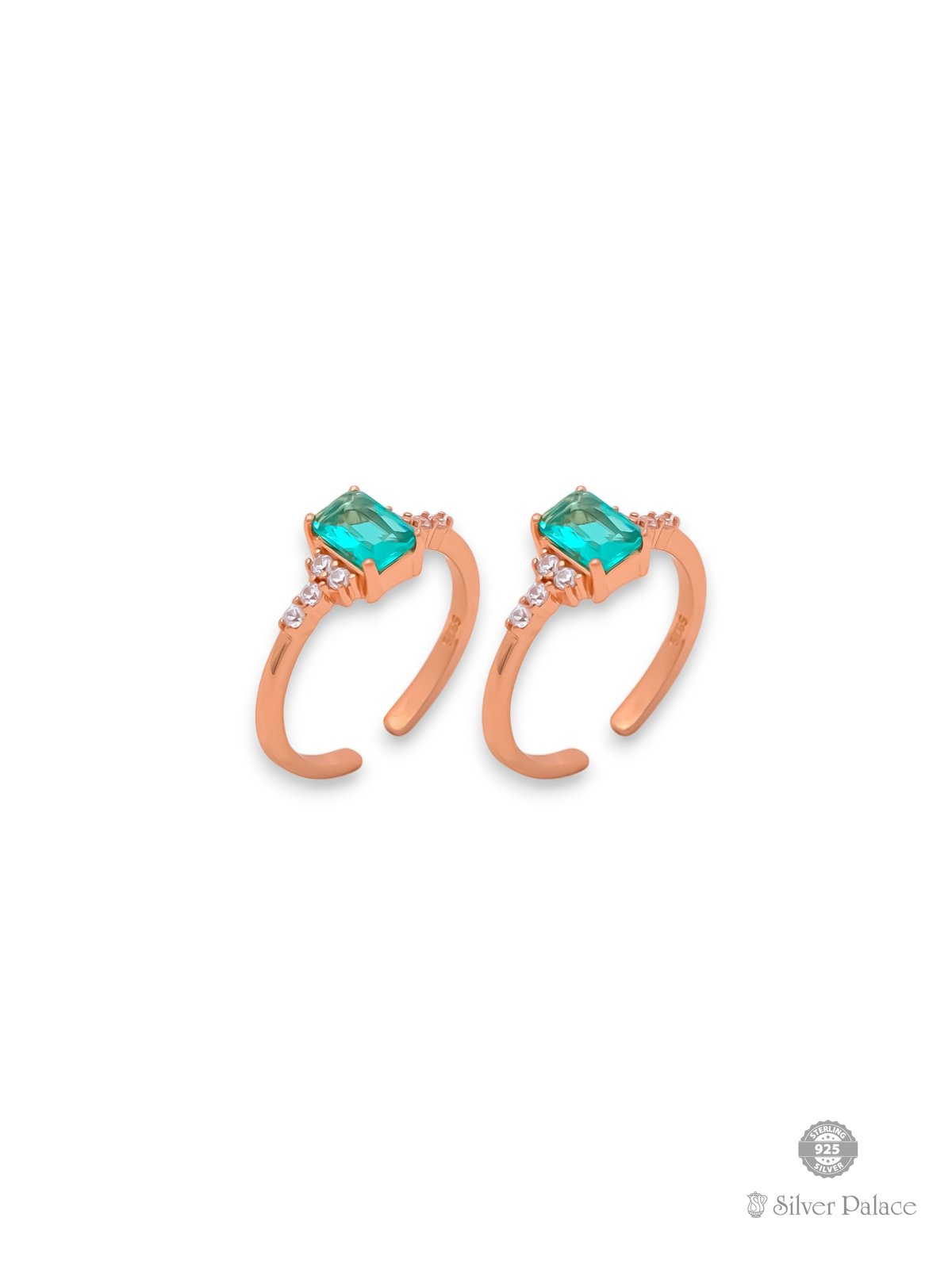 925 SILVER ROSE GOLD POLISHED GREEN STONE TOE RING FOR YOUR WIFE SHEYA COLLECTION 