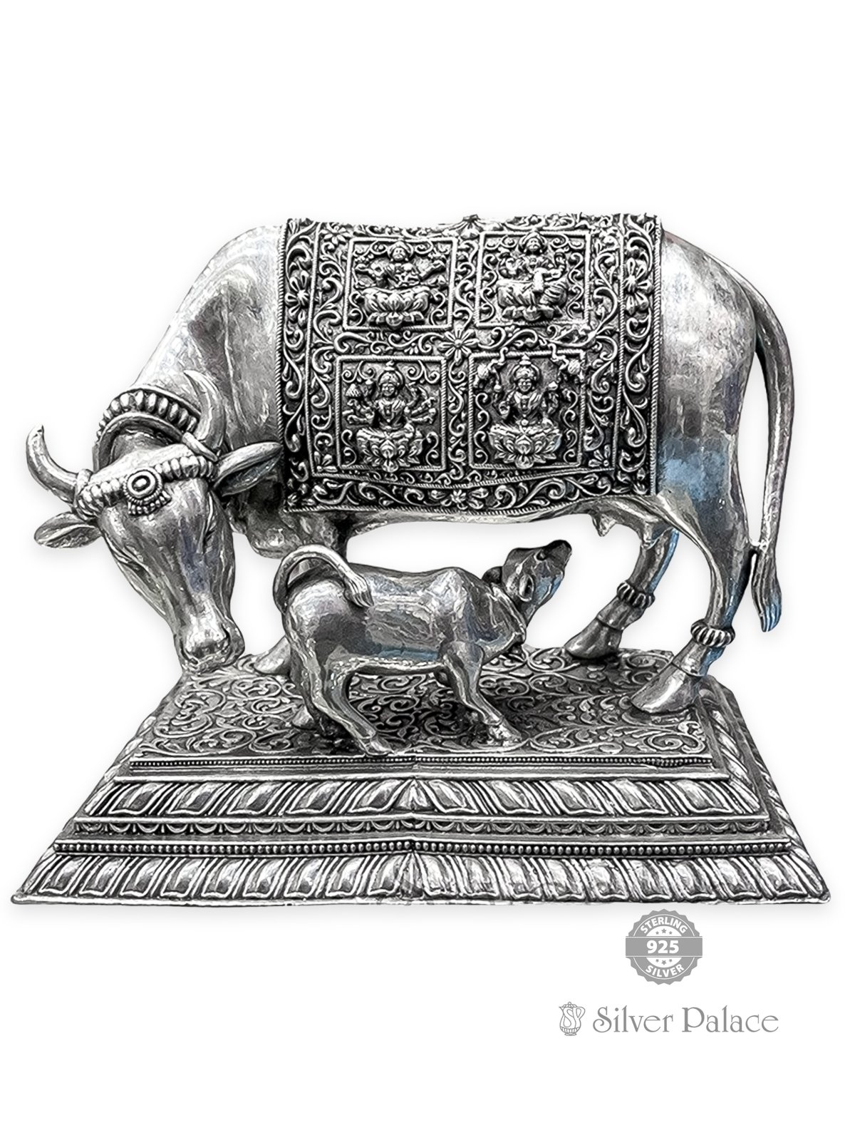 92.5 OXIDISED SILVER KAMADHENU COW STATUE