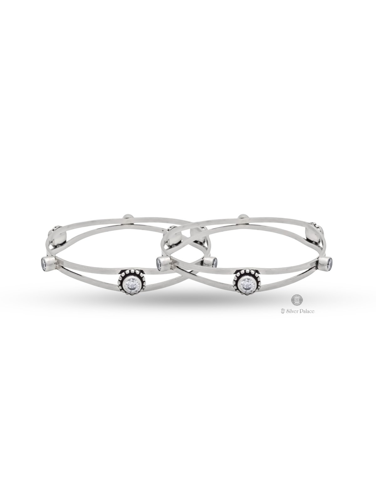 92.5  SILVER OXIDISED DOUBLE LAYER WHITE STONE BANGLE FOR LADIES PUYA COLLECTION 
