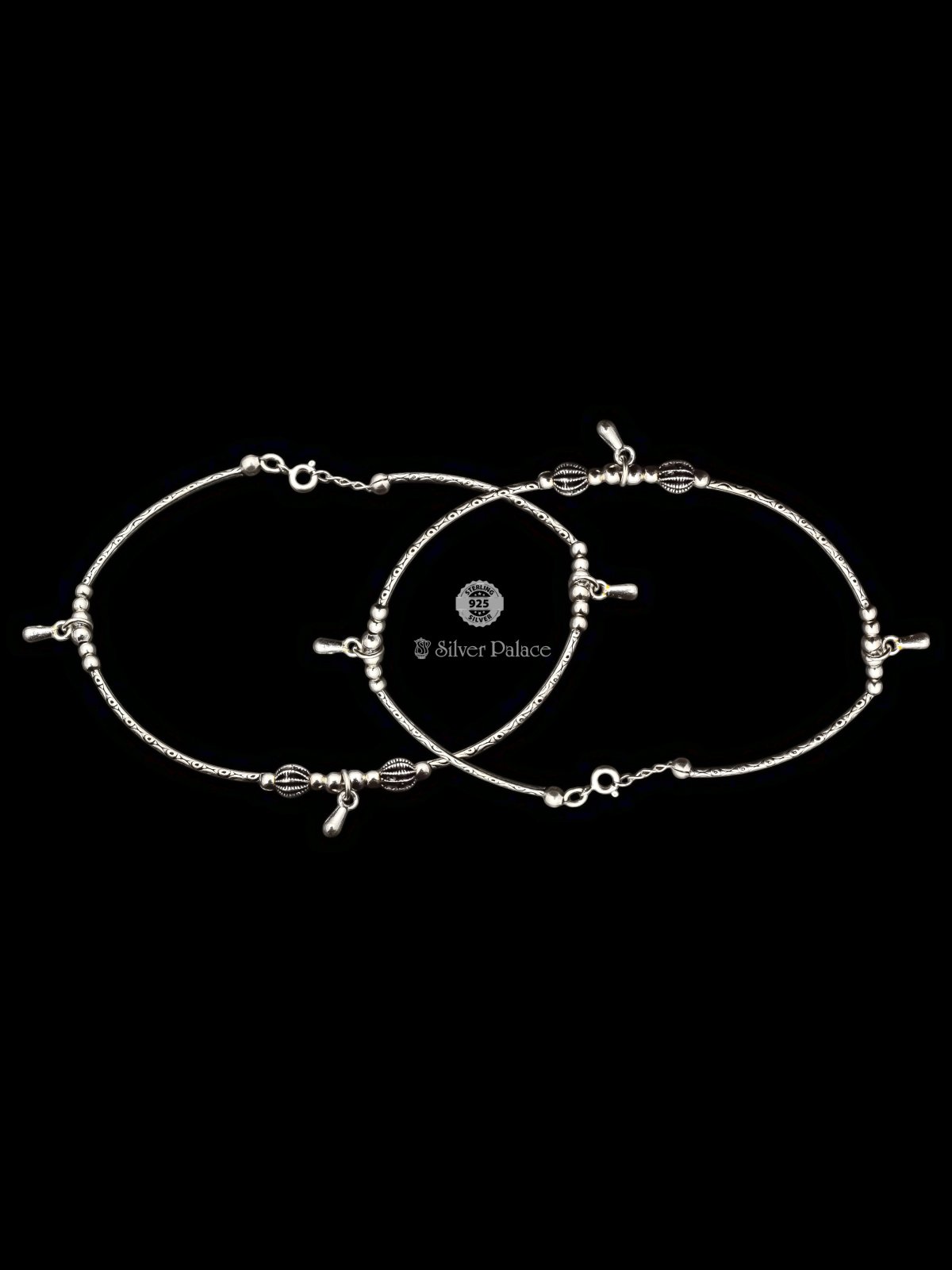 925 OXIDISED SILVER BEADED DESIGN ANKLETS FOR WOMEN MAUVE COLLECTION 