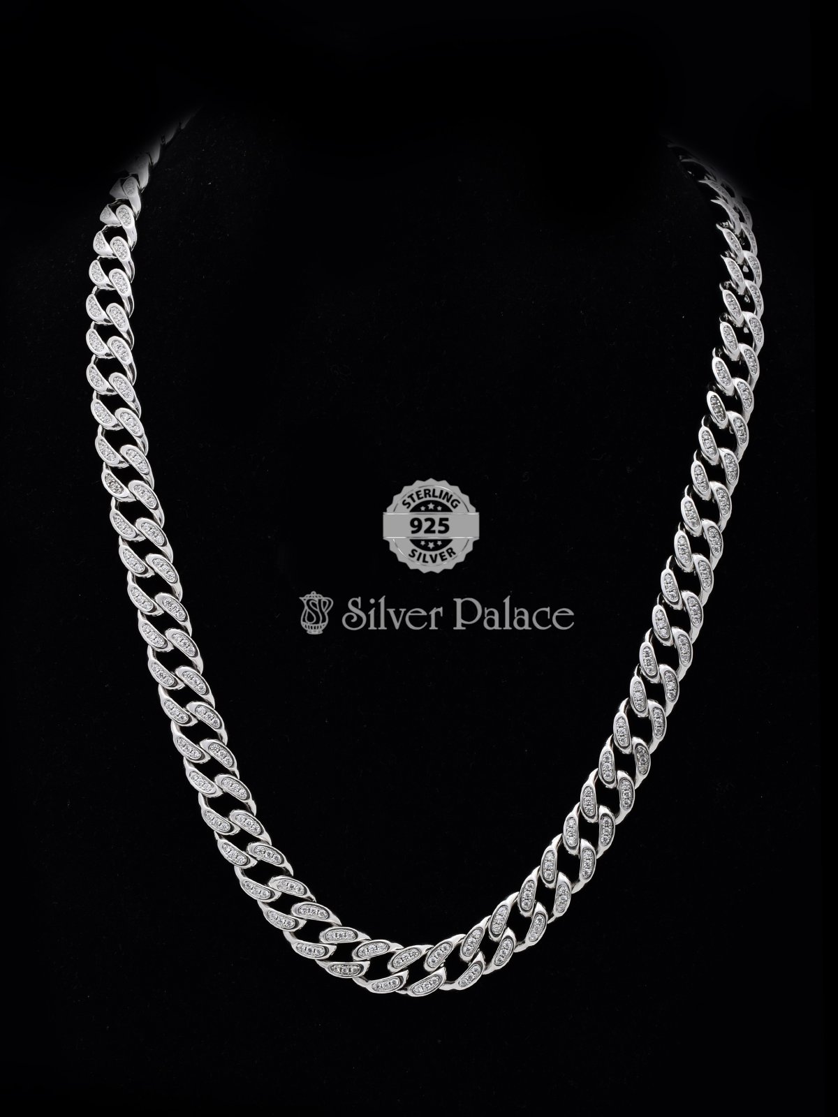 925 Pure Silver White Stone Hardik Pandya Chain For Mens Puya Collection