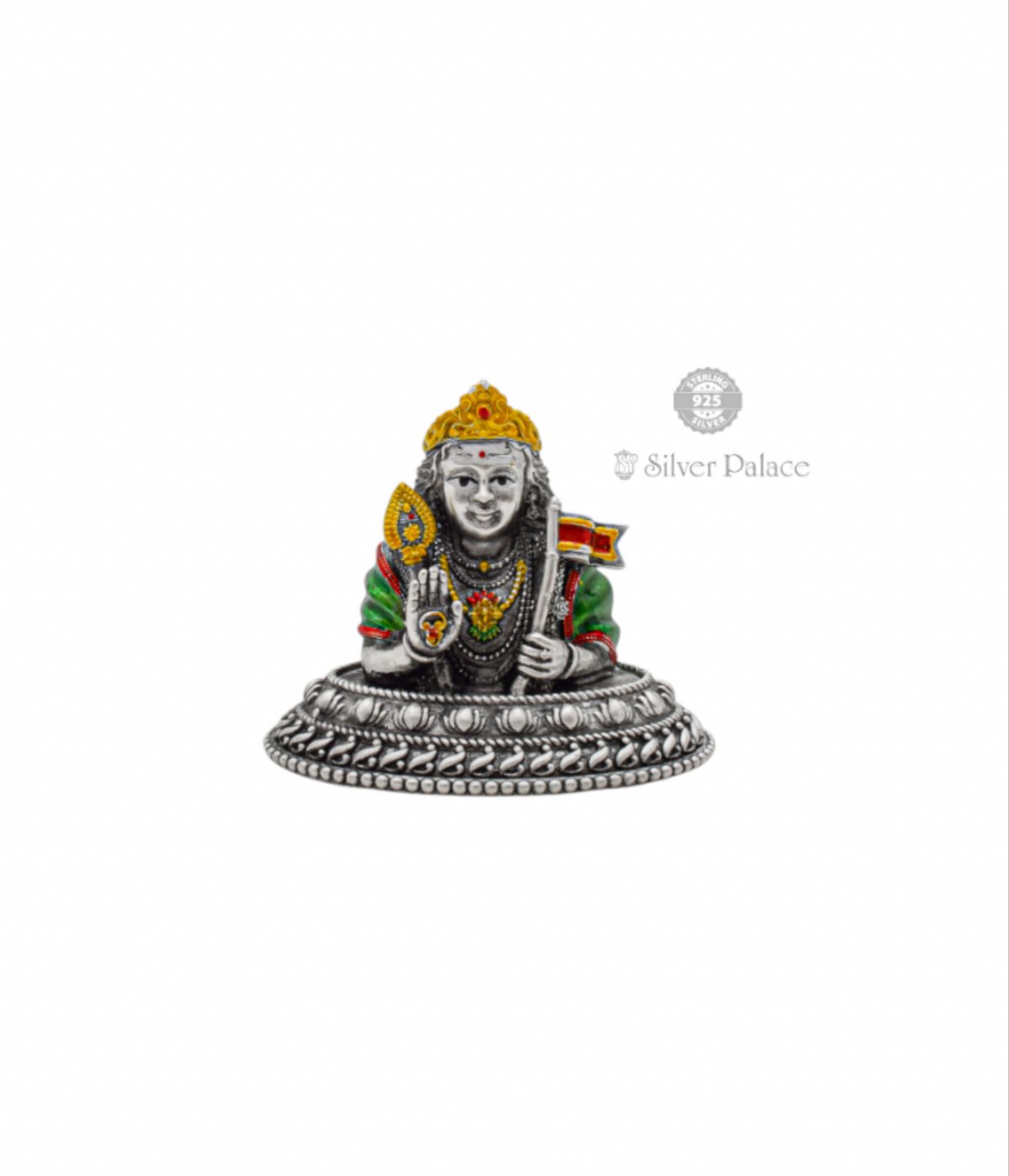 925 Silver Murugan Idol With Enamel Divine Silver Statue For