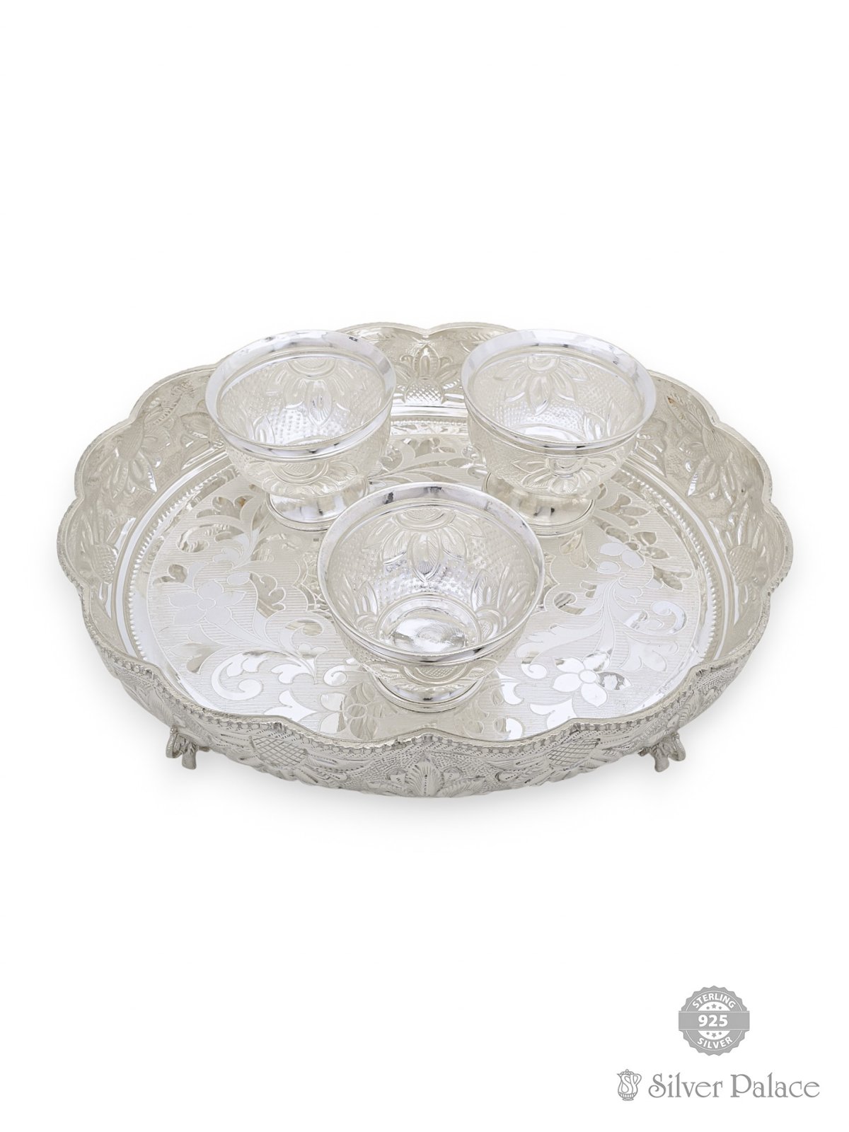 925 STERLING SILVER FLORAL NAGAS OVAL SHAPE PLATE SET FOR WEDDING GIFTS