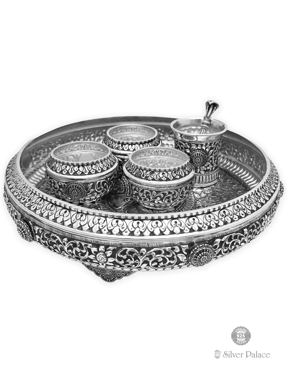 925 OXIDISED SILVER FLORAL NAGAS DESIGN PLATE SET 