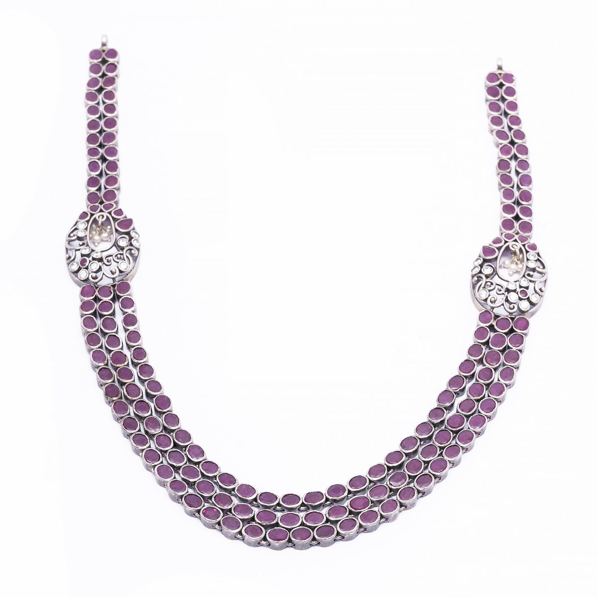 92.5 OXIDISED SILVER SPINAL TRADITIONAL PARTY NECKLACE FOR GIRLS 
