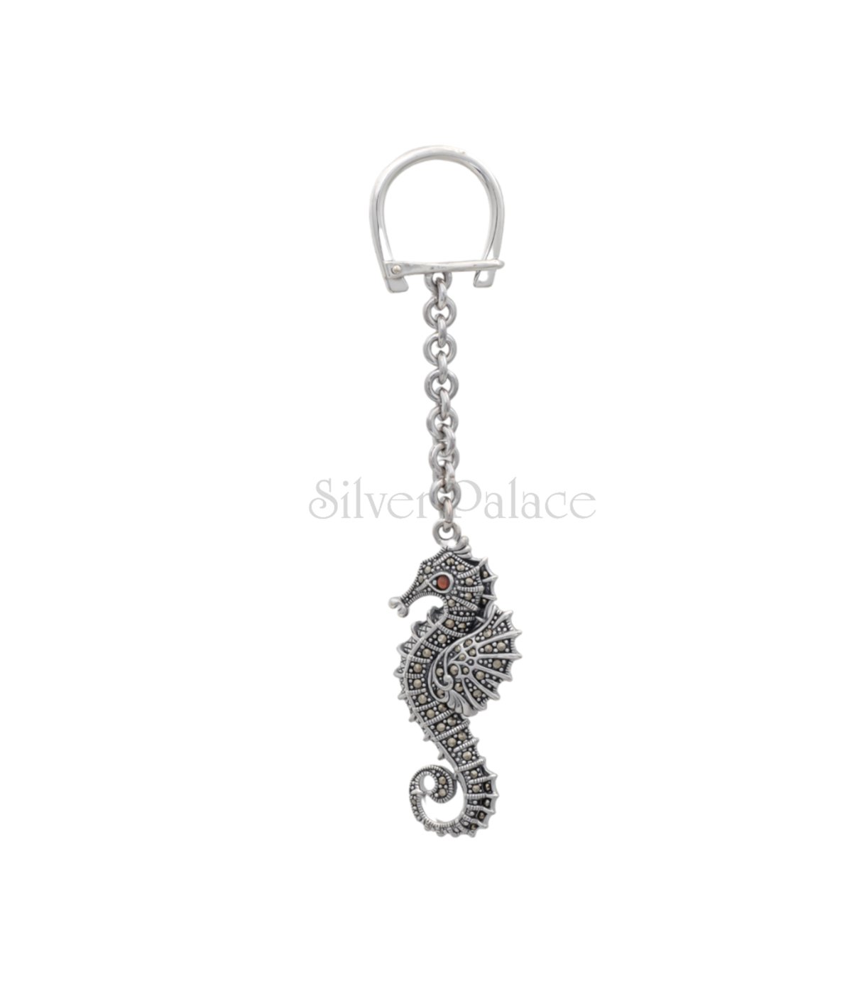 92.5 PURE SILVER RED EYE SEAHORSE KEYCHAIN FOR MEN