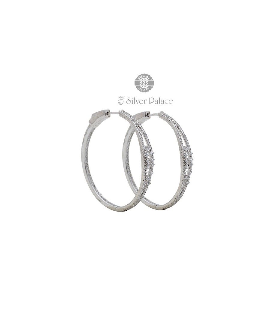92.5 SILVER WITH WHITE STONES EAR HOOPS FOR GIRLS