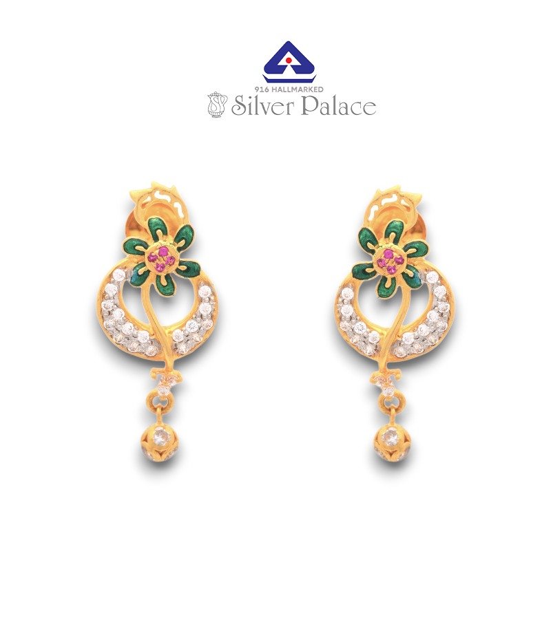  916  Gold With Kanche Collections Floral Design Green Enamel Earring For Girls