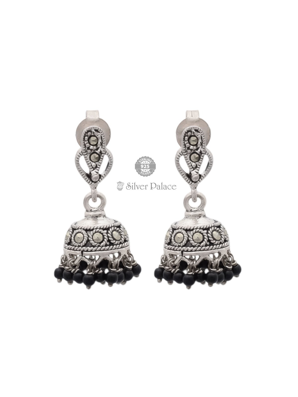 925 OXIDISED SILVER BLACK BEADS JHUMKA FOR GIRLS PRITE COLLECTION 