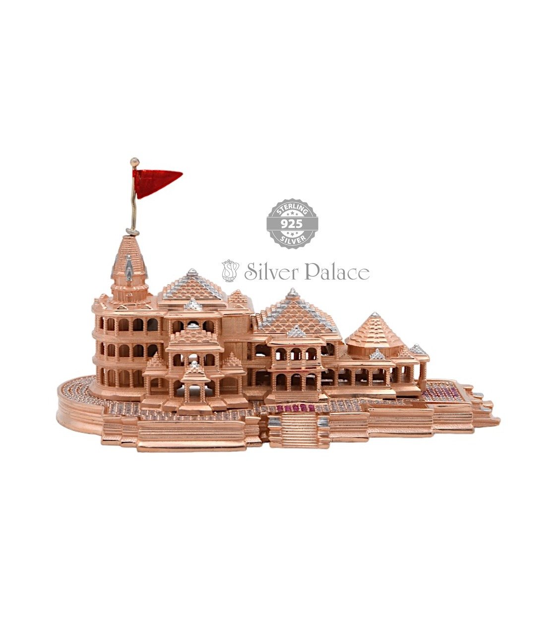 925 Sterling Silver With Rose Gold Plated  Ram Mandir Rama Temple For Pooja