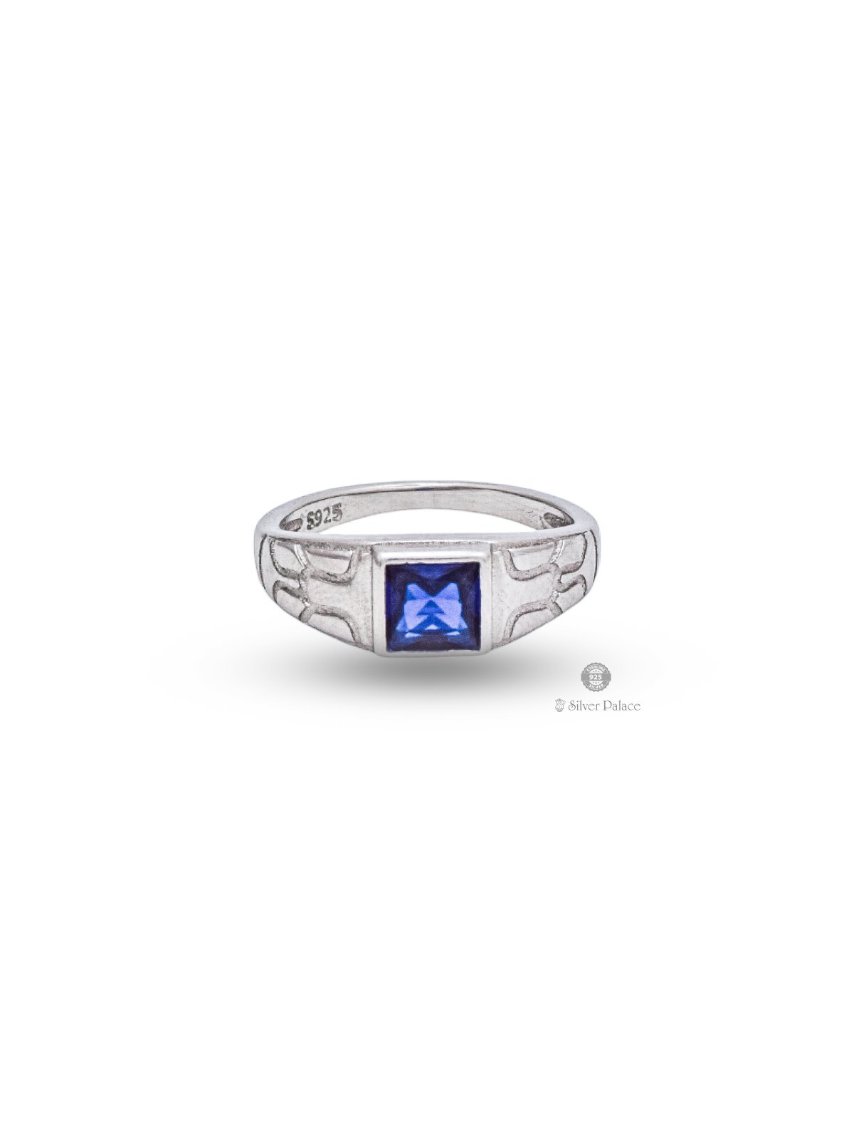 925 STERLING SILVER SQUARE SHAPE BLUE STONE RASHI RING UNISEX 