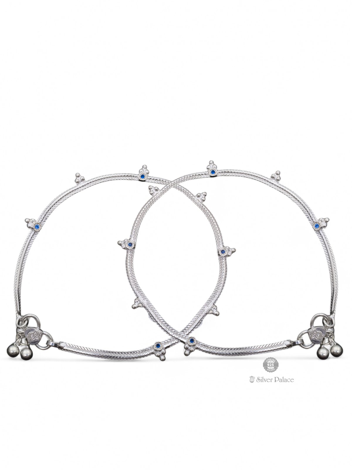 925 STERLING SILVER BEADS AND BLUE STONE ANKLETS FOR LADIES 