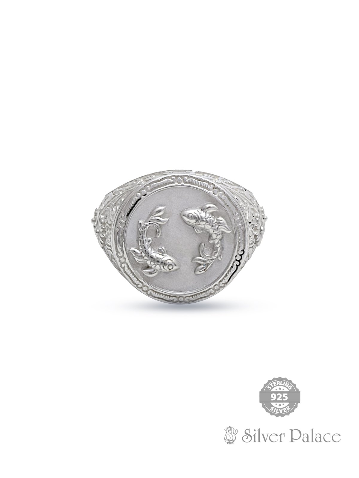925 STERLING SILVER CUSTOMIZED FISH WITH FLORAL ENGRAVED FINGER RING