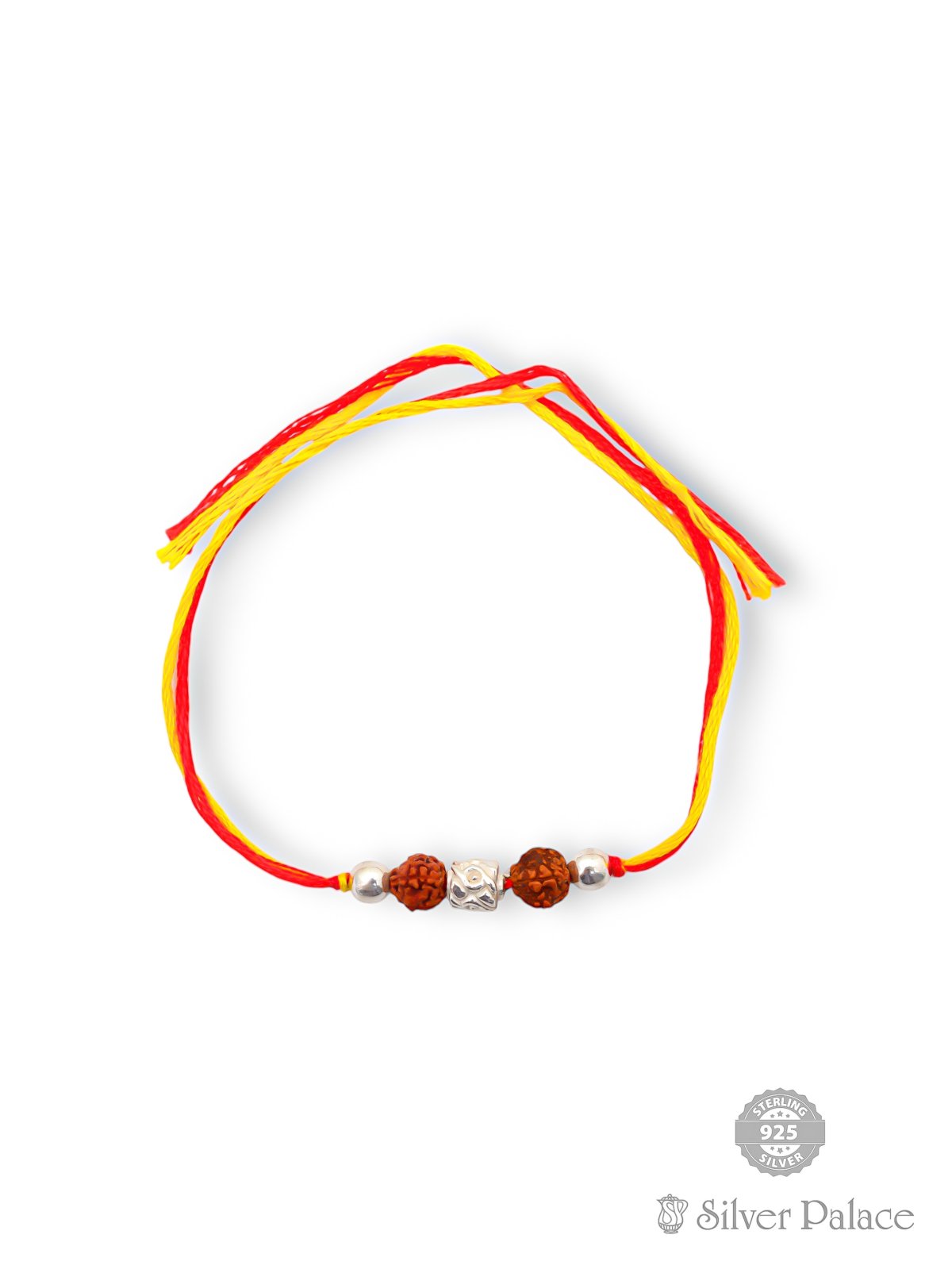 92.5 PURE SILVER DOUBLE RUTRACHAM WITH SILVER BEADS RAKHI 