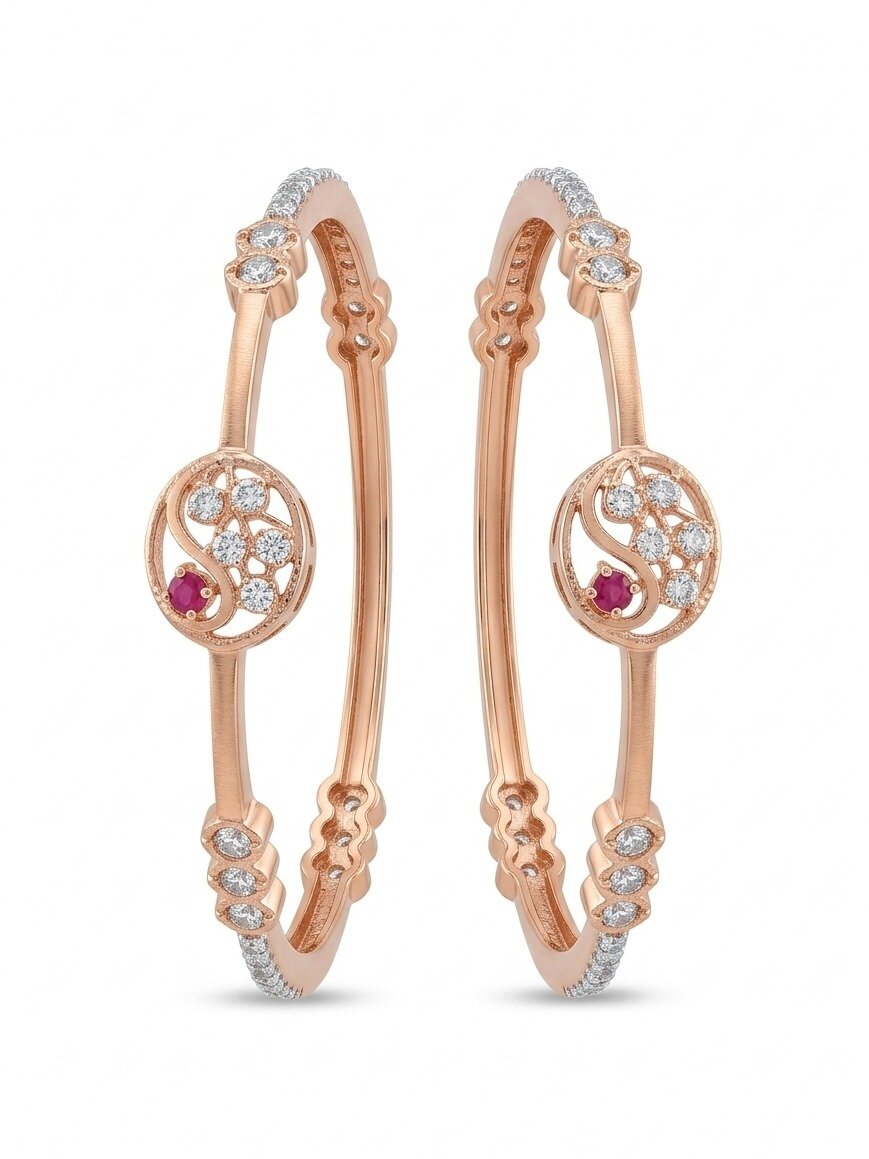 925 SILVER ROSE GOLD POLISHED  WHITE STONES BANGLES FOR WOMEN ANITE COLLECTION 