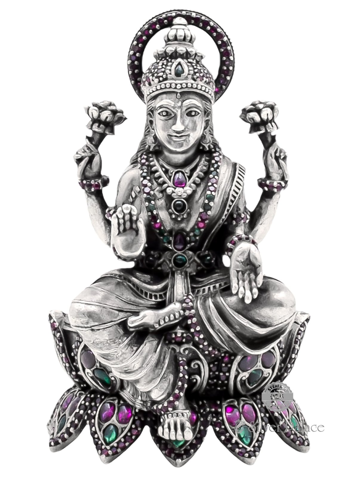 92.5 OXIDISED SILVER LAKSHMI LC IDOL STONE STUDDED